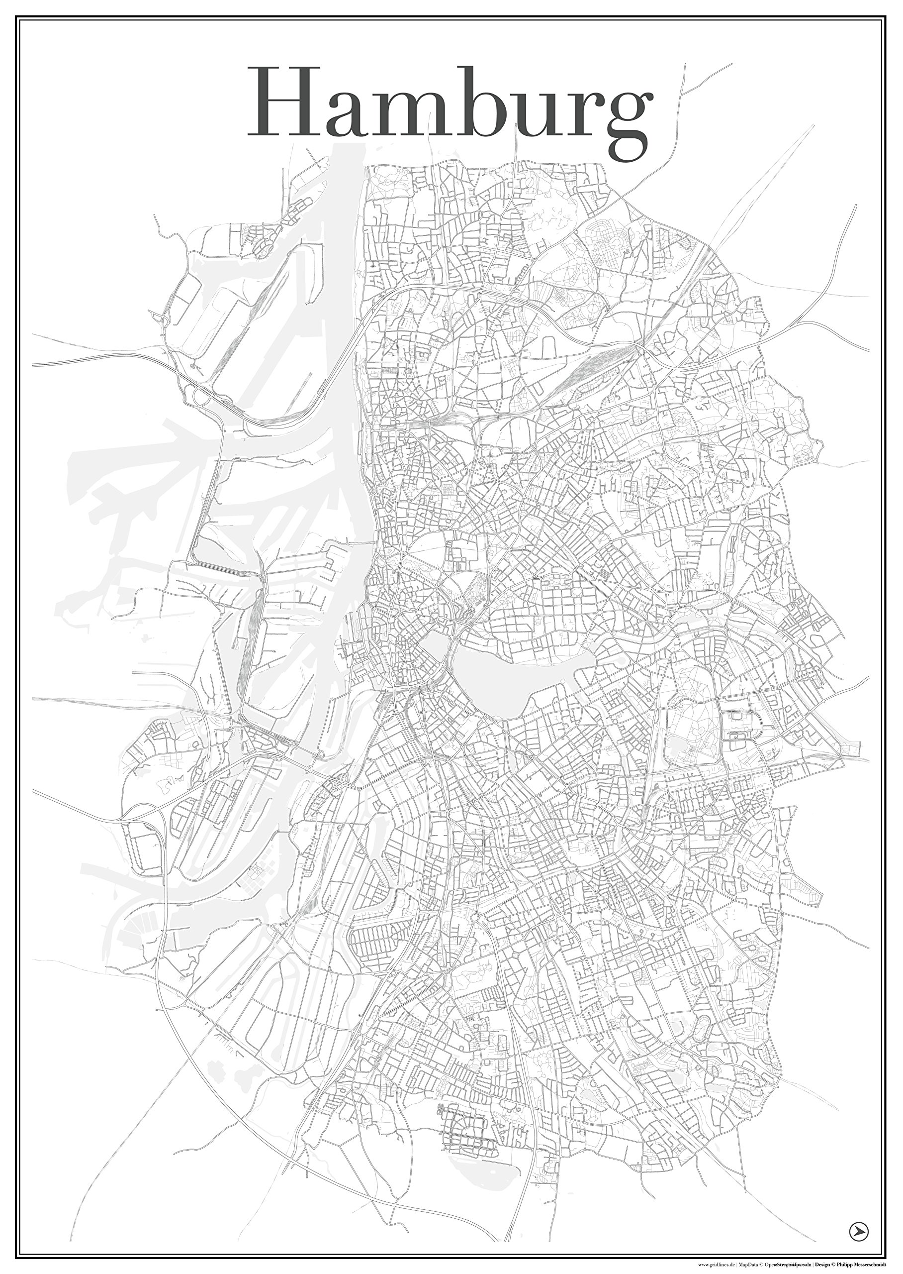 Affiche Hambourg plan de la ville pour décoration salon contemporain