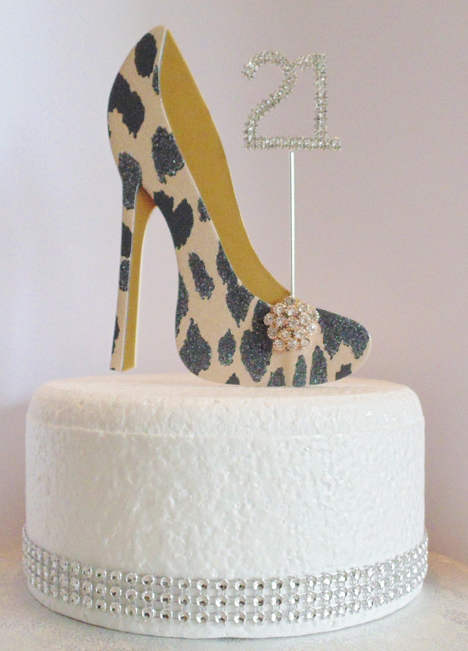 The Cake Wardrobe 21st Birthday Cake Decoration Leopard Print Shoe with Gold Sole (Age 21)