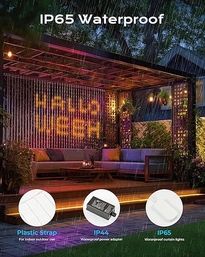 Miniatura 4 de Brightown 400 luces LED inteligentes RGBIC para cortina, 6.6 x 6.6 pies, cadena de luces de Navidad que cambian de color dinámico con control