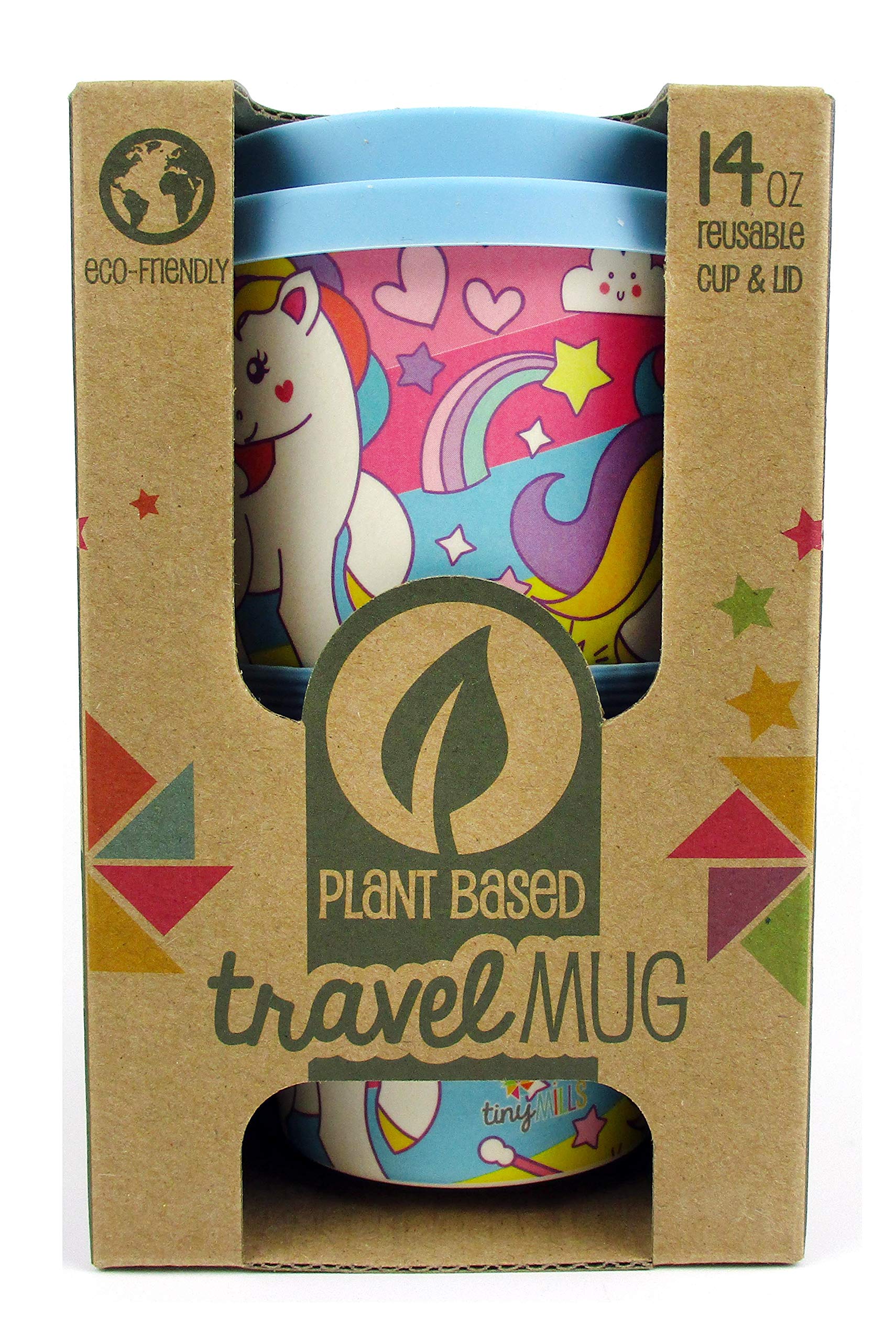 TINYMILLS taza de viaje de fibra vegetal reutilizable ecológica con diseño de unicornio