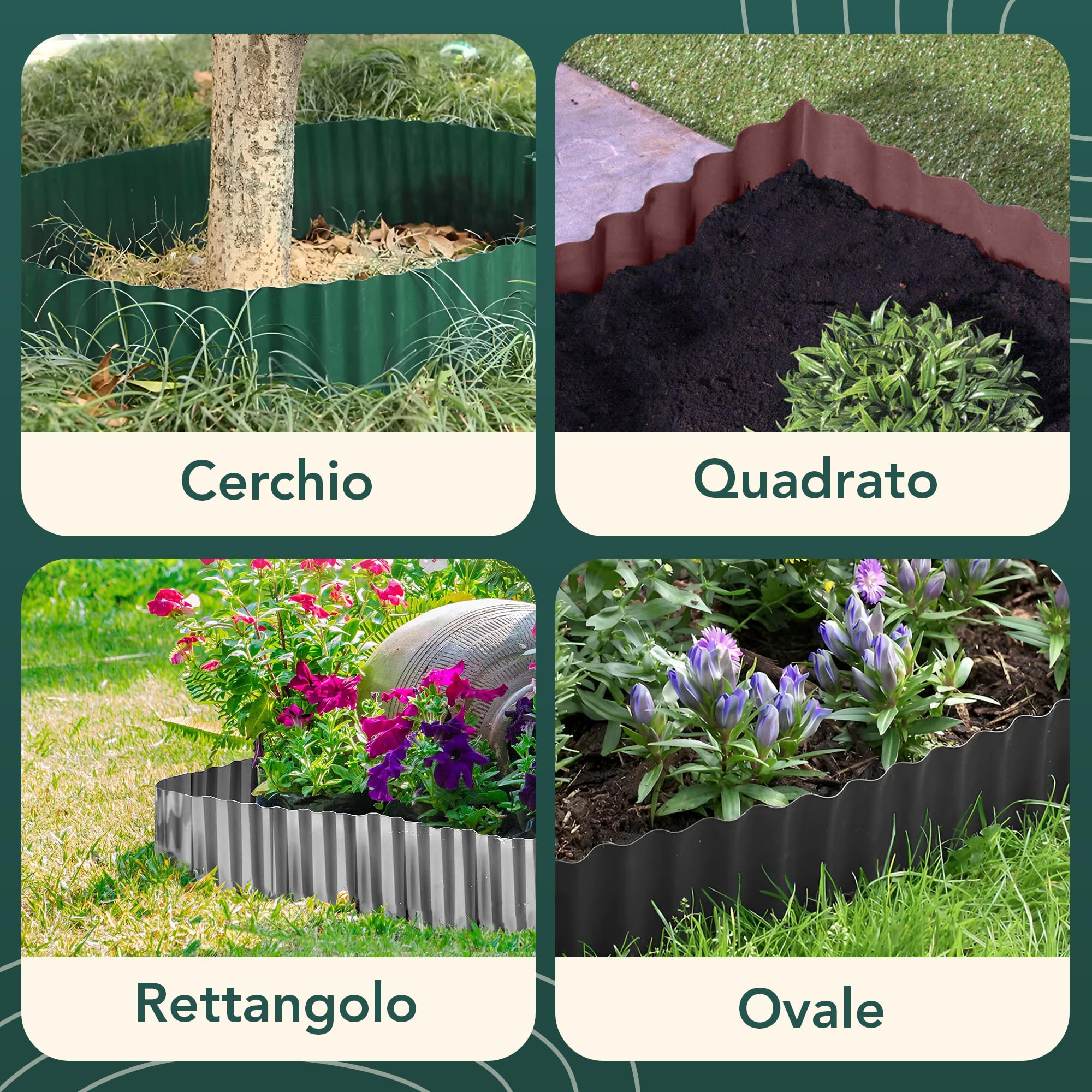 GARDENIX Bordi per aiuole ondulati Bordi per aiuole Bordi per prato Bordi per aiuole in plastica Lunghezza 9 m, Altezza 25 cm, Marrone