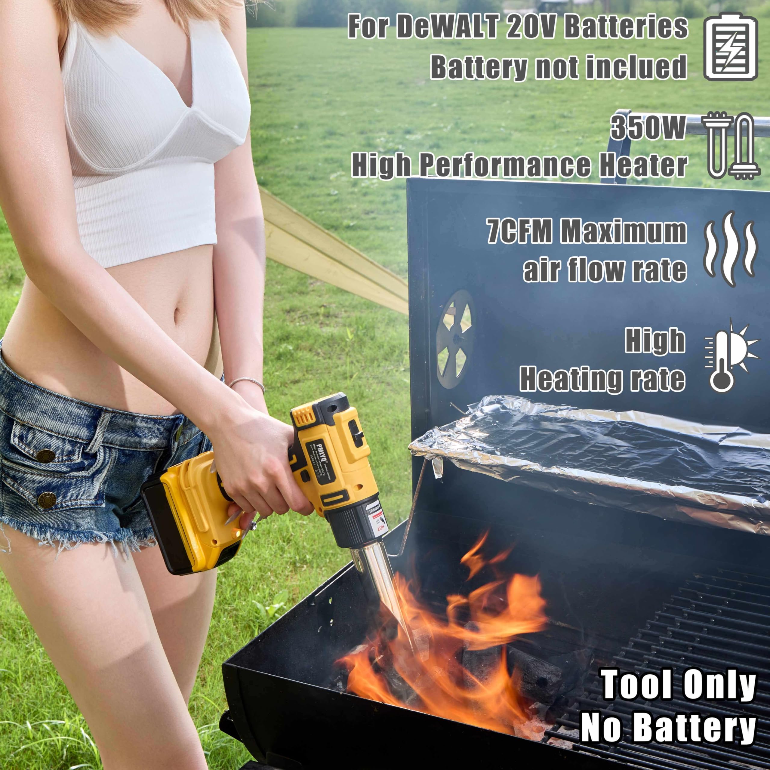 Pistola de calor inalámbrica para batería Dewalt de 20 V, pistola de aire caliente de soldadura de calentamiento rápido de 350 W, ajuste de 2 temperaturas máximo de 550.0 °C (550 °C), pistola de