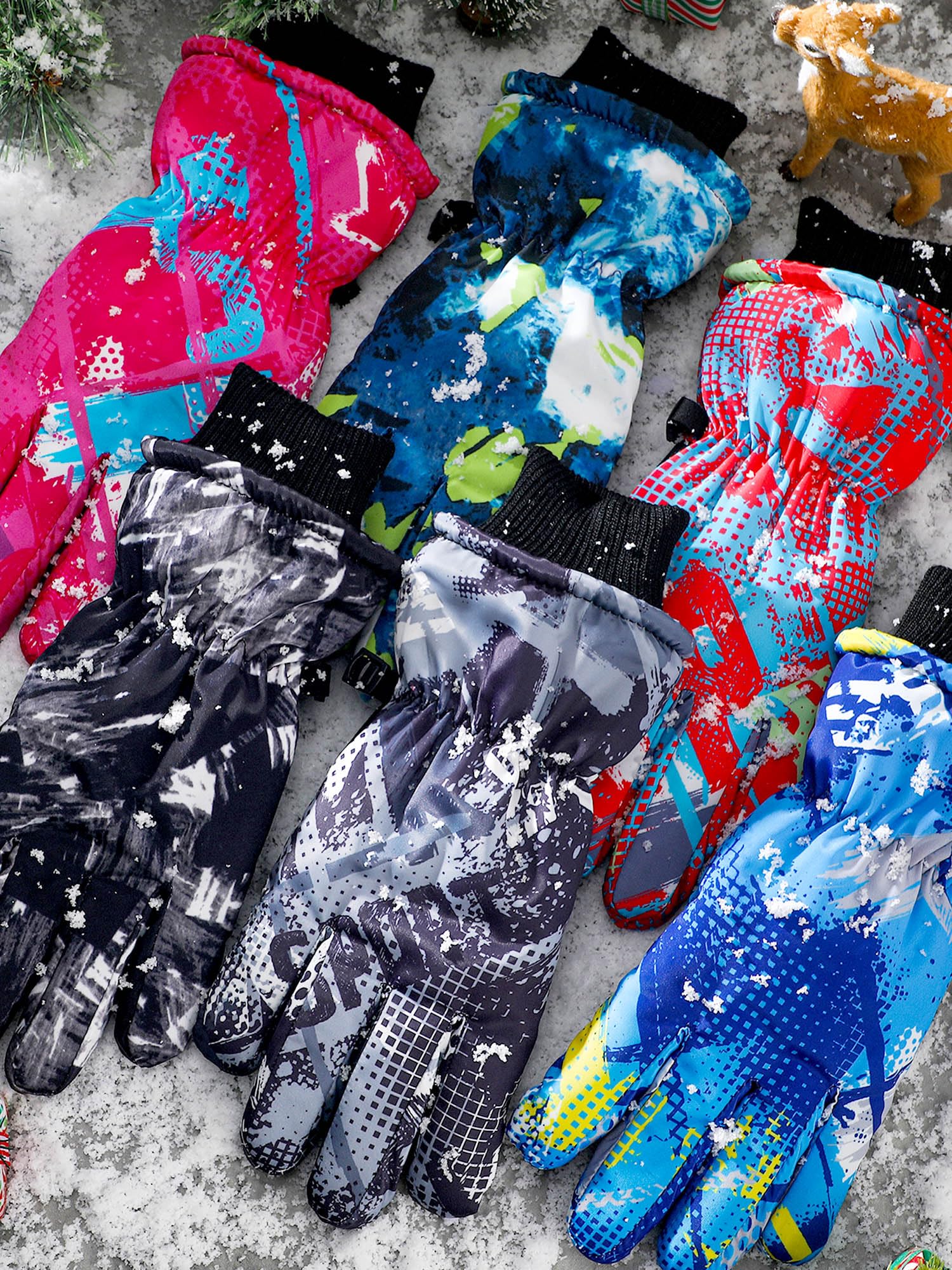 Bencailor 6 Paar Kinder Winter Handschuhe wasserdichte Kinder Ski Handschuhe Winddichte Warme Schnee Handschuhe für Kinder Jungen Mädchen (Rot, Blau, Rosa, Grau, Grün, Schwarz, 3–6 Jahre)