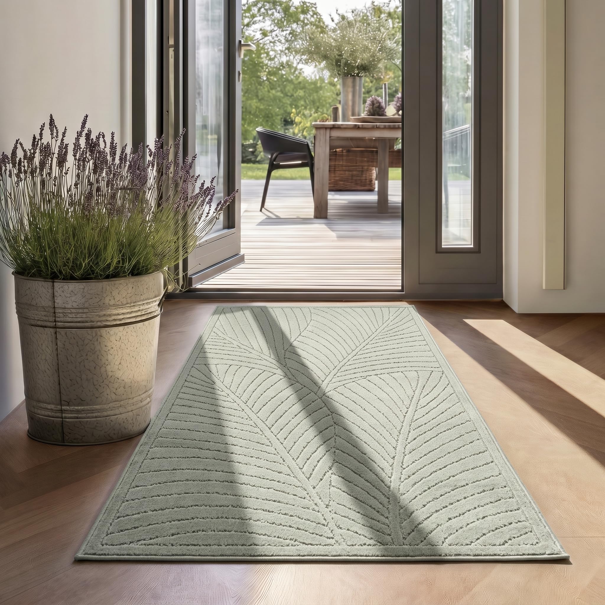 SIMPEX Kurzflor Teppich Wohnzimmer, Schlafzimmer, Küche, 3D Hoch-Tief-Effekt, Skandinavisch Boho Motiv, für Outdoor Bereich geeignet Terrassen oder im Balkon