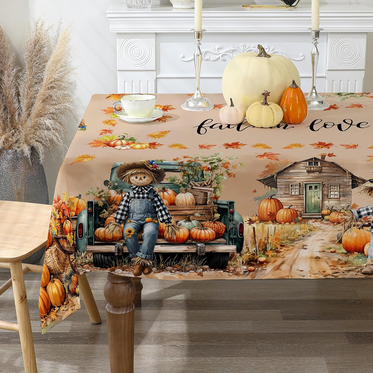 Fall Tablecloth 60x84 Inch Rectangle - Scarecrow Fall Decor