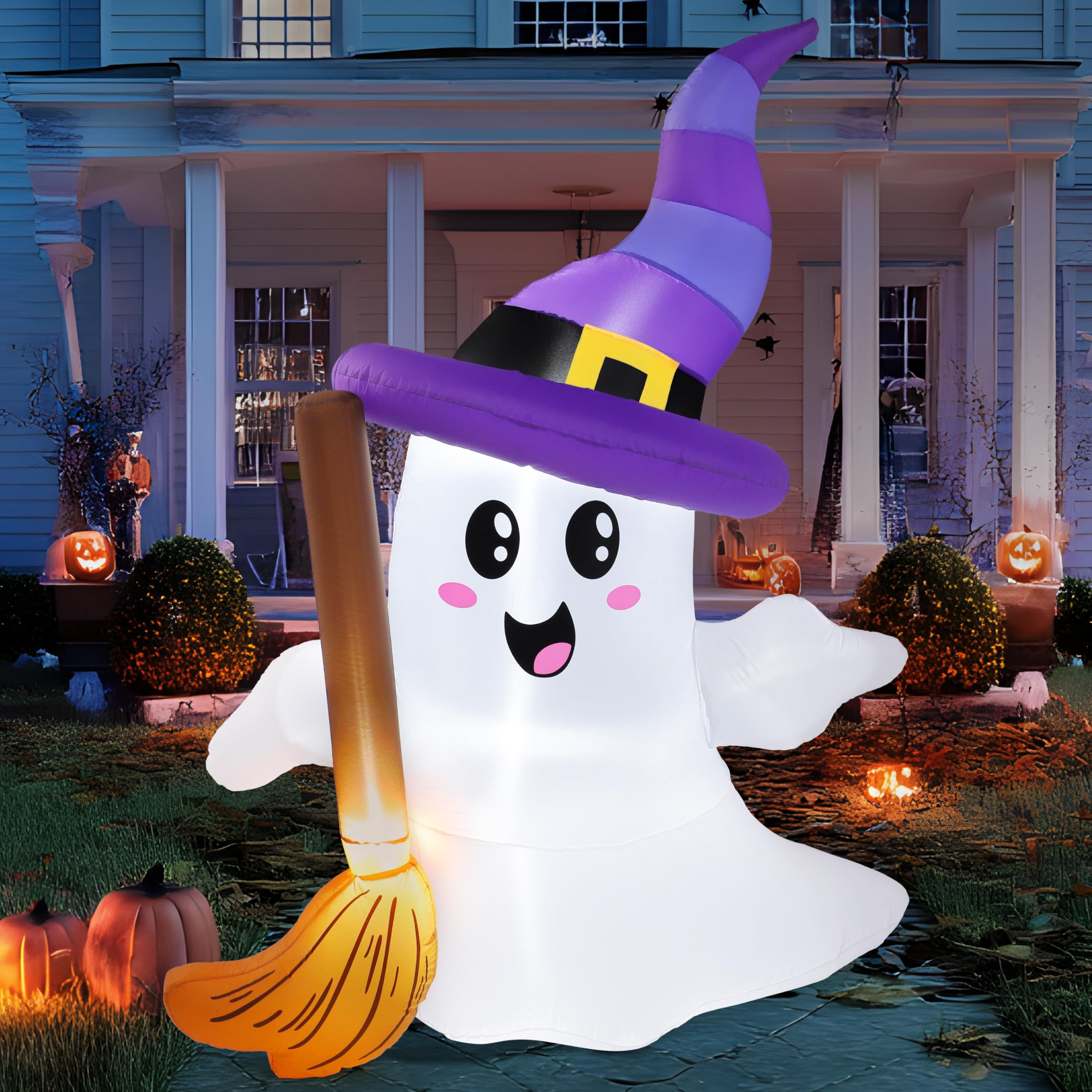Ghost gonflable d'Halloween géant avec lumières LED intérieures et balai souple