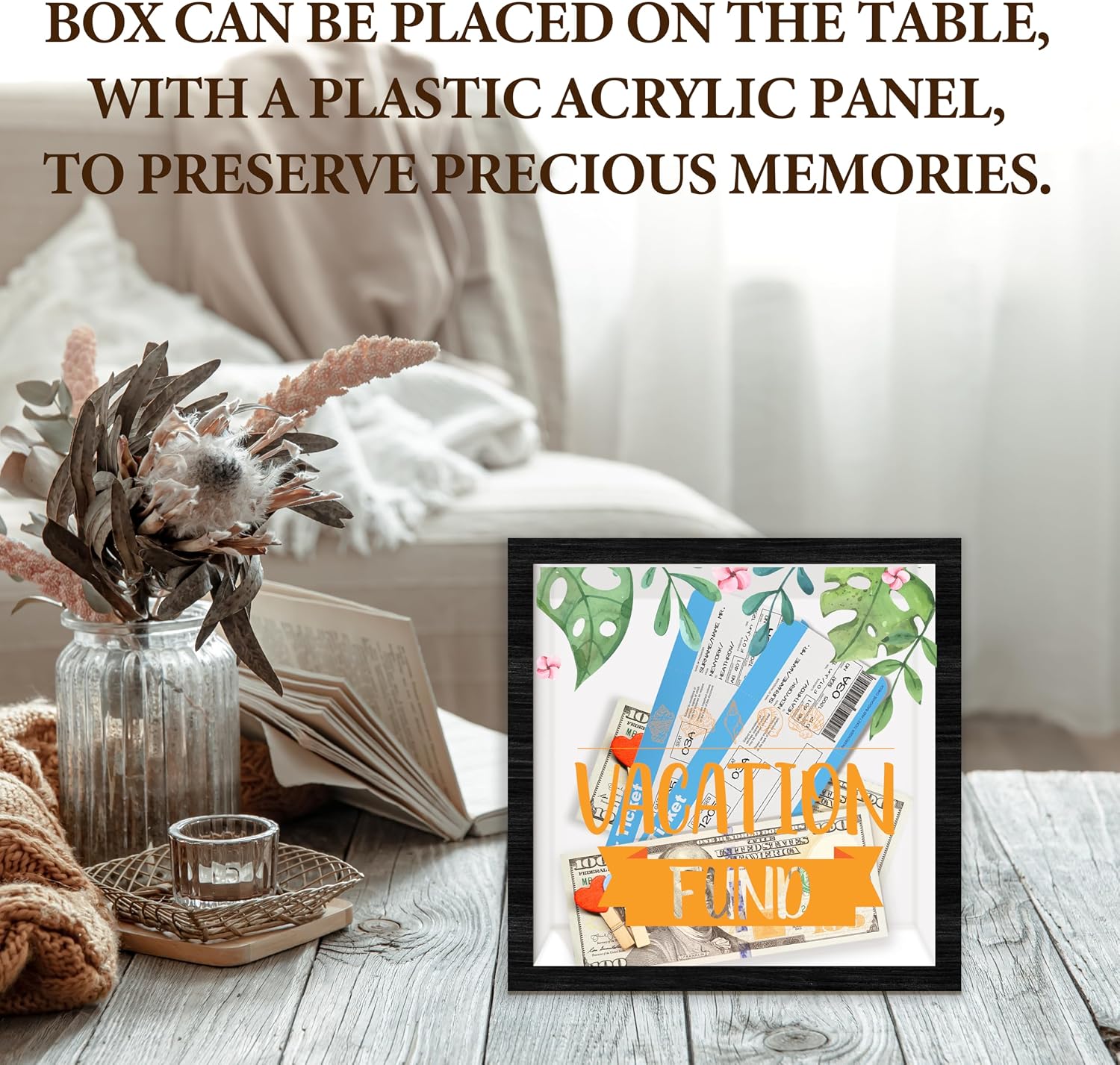 Shadow Box with Slots, Vacation Fund Boxes Frame 8x8 Inches Decorations for Home Office, Keep Sake Box for Memories, Travel Gifts for Travelers, Shadow Boxes Display Cases -04 image 4