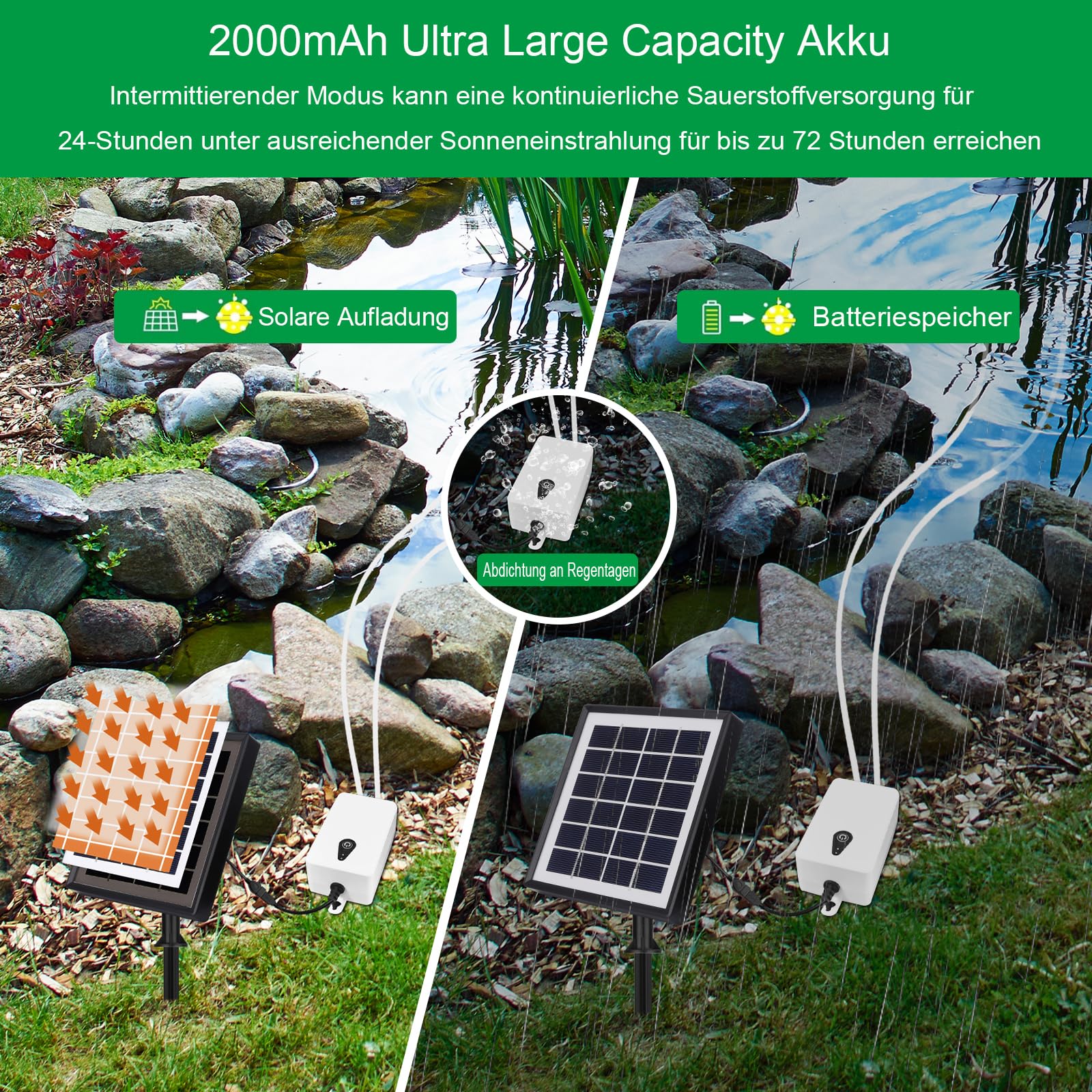 Bombas de aire solares, carga USB y carga solar disponibles, oxigenador de 2 W para acuario, aireador de pesca con tubo de burbujas, bomba de oxígeno solar para estanque