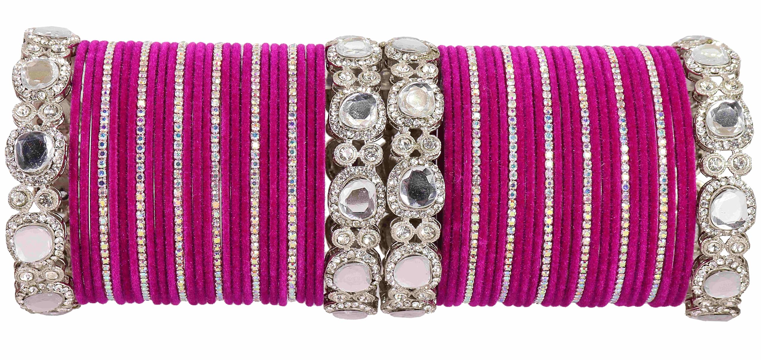 Lavazza Stylish White Zircon Stone & Kundan Metal Velvet Bangles Bangles Set For Women & Girls | Magenta Bangles Set | Bridal Bangles set for Wedding | AD Bangles Set Pink-(Chuda16-Magenta-2.6) (B0D33DYDST) Amazon Price History, Amazon Price Tracker