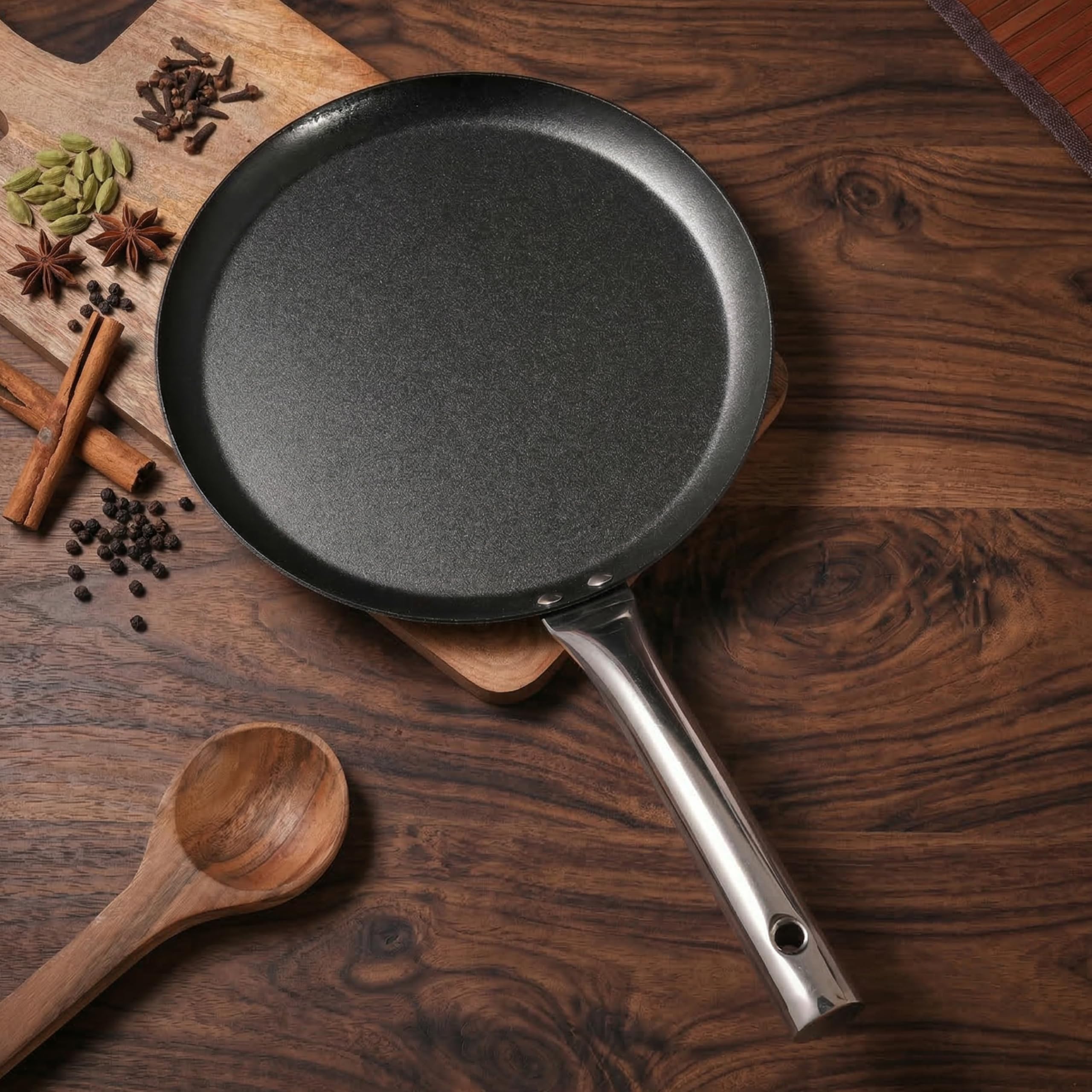 Lifelong Carbon Steel (Iron) Omni Tawa 26cm | Lightweight Multipurpose Flat Tawa for Roti, Dosa & Pancake | Naturally Seasoned Non-Stick Surface | Induction & Gas Compatible | Stainless Steel Handle-image-40