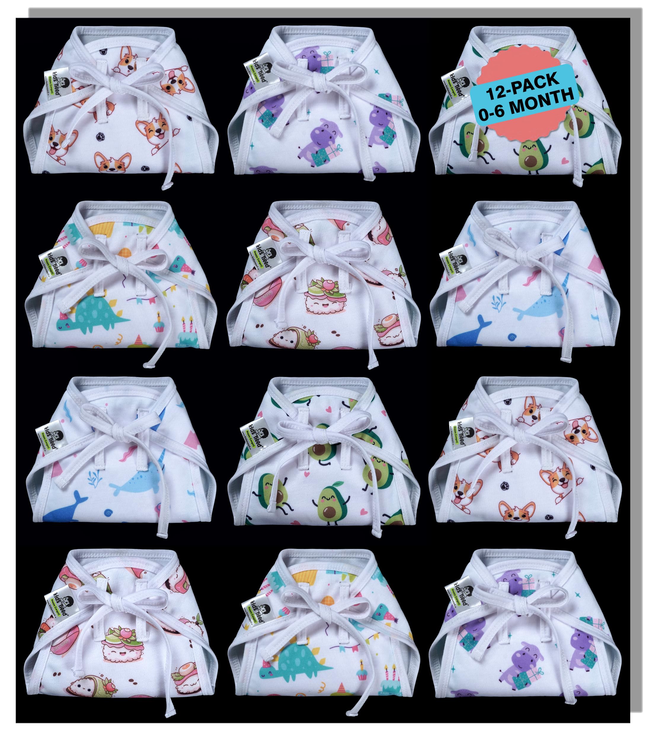 Kids Need Premium langots for new born 0-6 months (12 Pack) Super Soft Double Layered nappy Breathable cotton cloth nappies for new born baby essentials | NP2