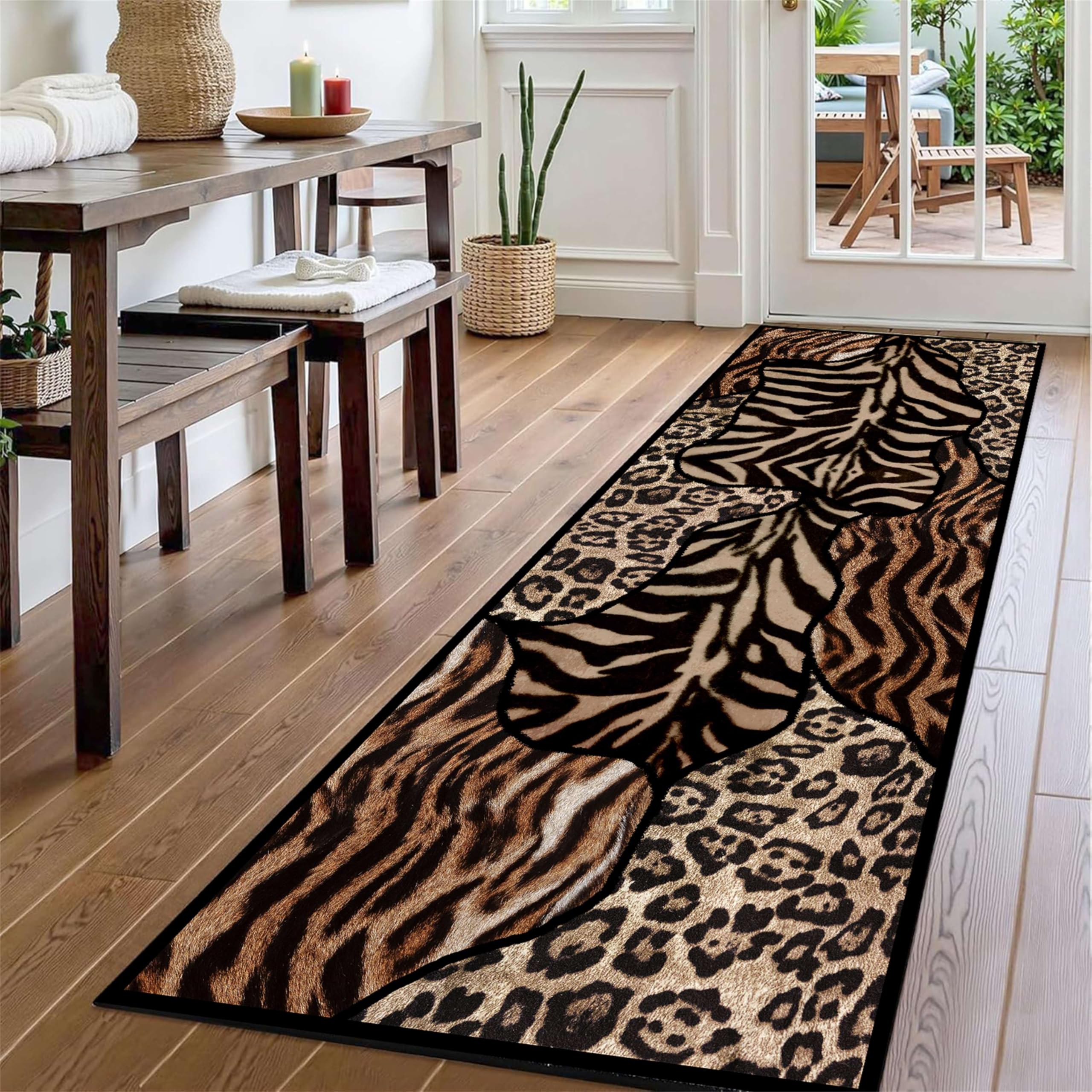 Leopard Cheetah Runner Rug, 60x120cm,Stain Resistant Machine Washable Long Carpet for Hallway, Kids Bedroom, Entryway, Foldable Wrinkle-Free Animal Print Rug, Non-Slip Durable Indoor Floor Mat