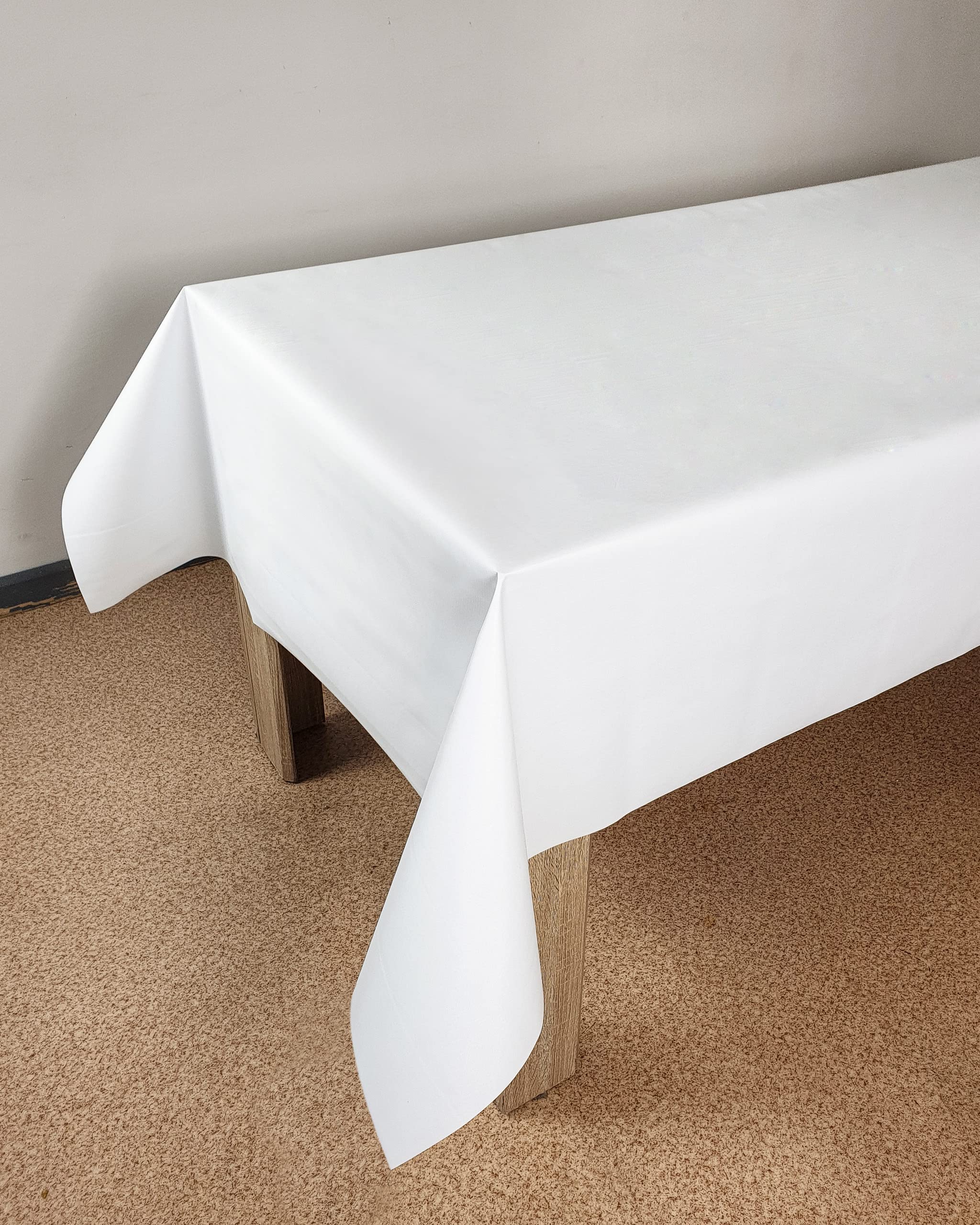 DecoMeister Mantel Antimanchas 140x280 cm - Hule Impermeable para Mesa de Comedor, Exterior y Jardín - Protector de Mesa de PVC Rectangular - Ideal para Cocina, Terraza, Camping - Blanco Liso