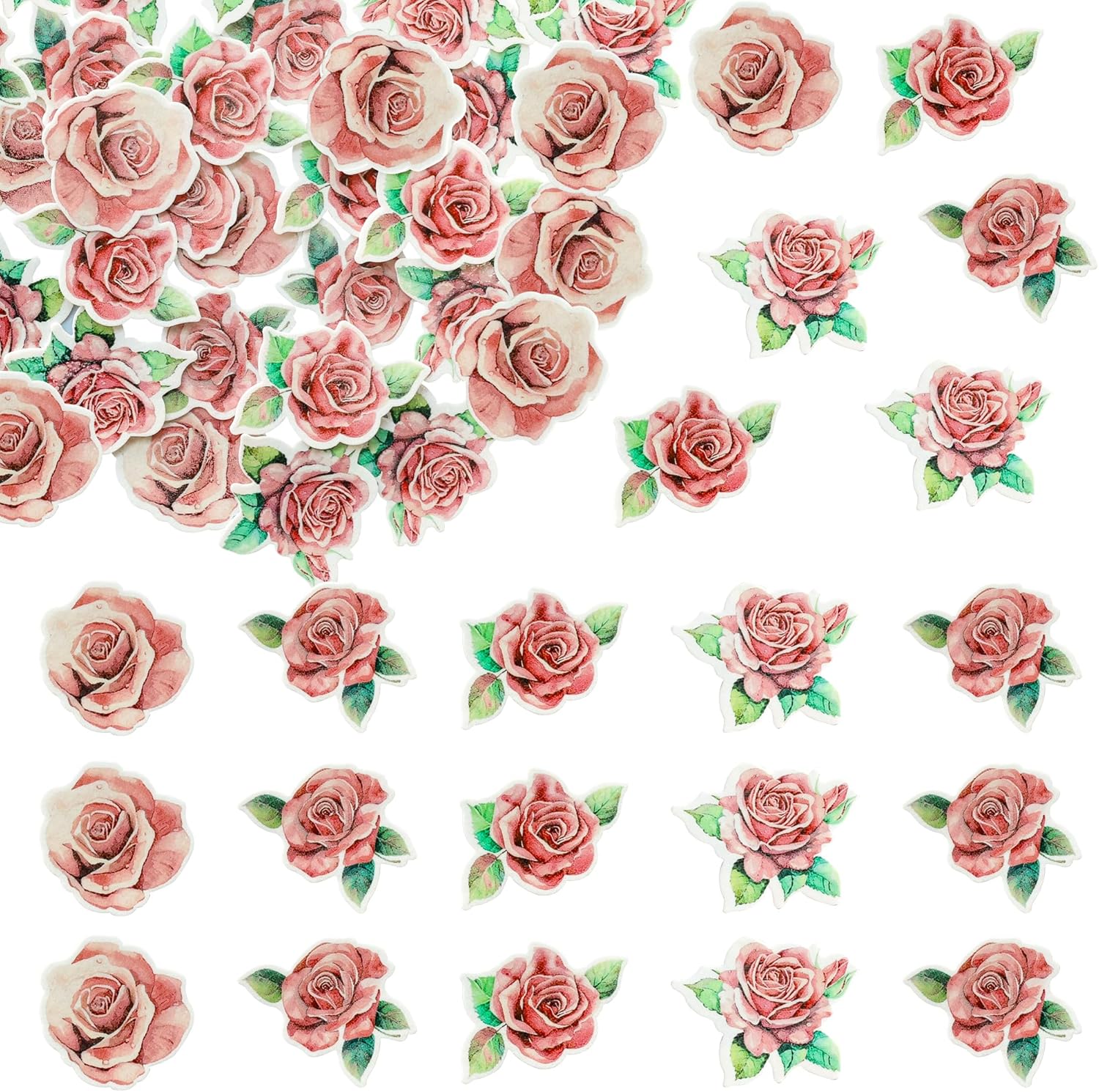 Ephlyn 48Pcs Rose Cupcake Toppers Wafer Paper Rose Flower Cupcake Picks Edible Cupcake Decorations for Theme Wedding Engagement Valentine's Day Birthday Party Decoration Supplies Rose Red - Image 3