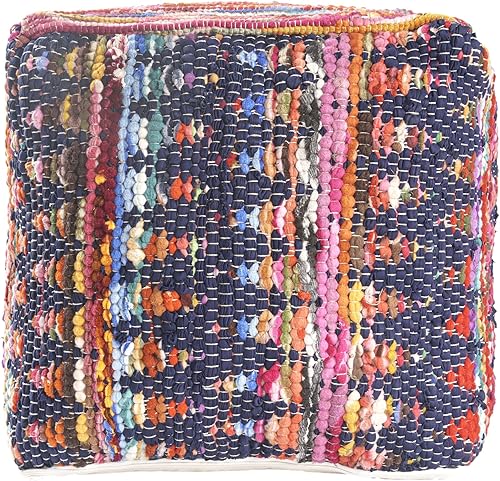 Miniatura 141 de L.R. Resources Inc LR Home Puf otomano de transición de poliéster gris/marfil para decoración del hogar | Reposapiés hecho a mano para decoración de