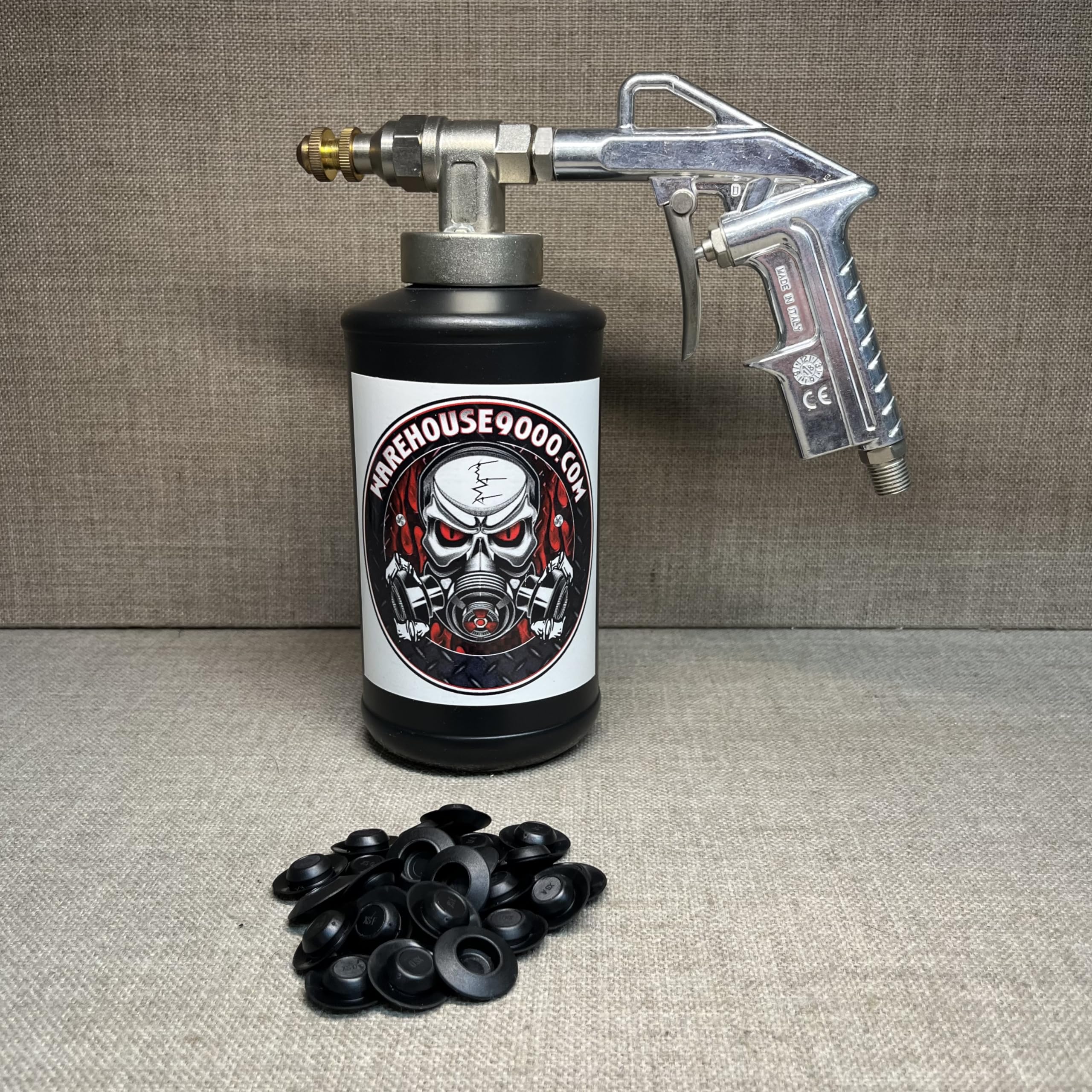 Pro Undercoating Spray Gun, Quart Bottle, and 25 Rust Plugs