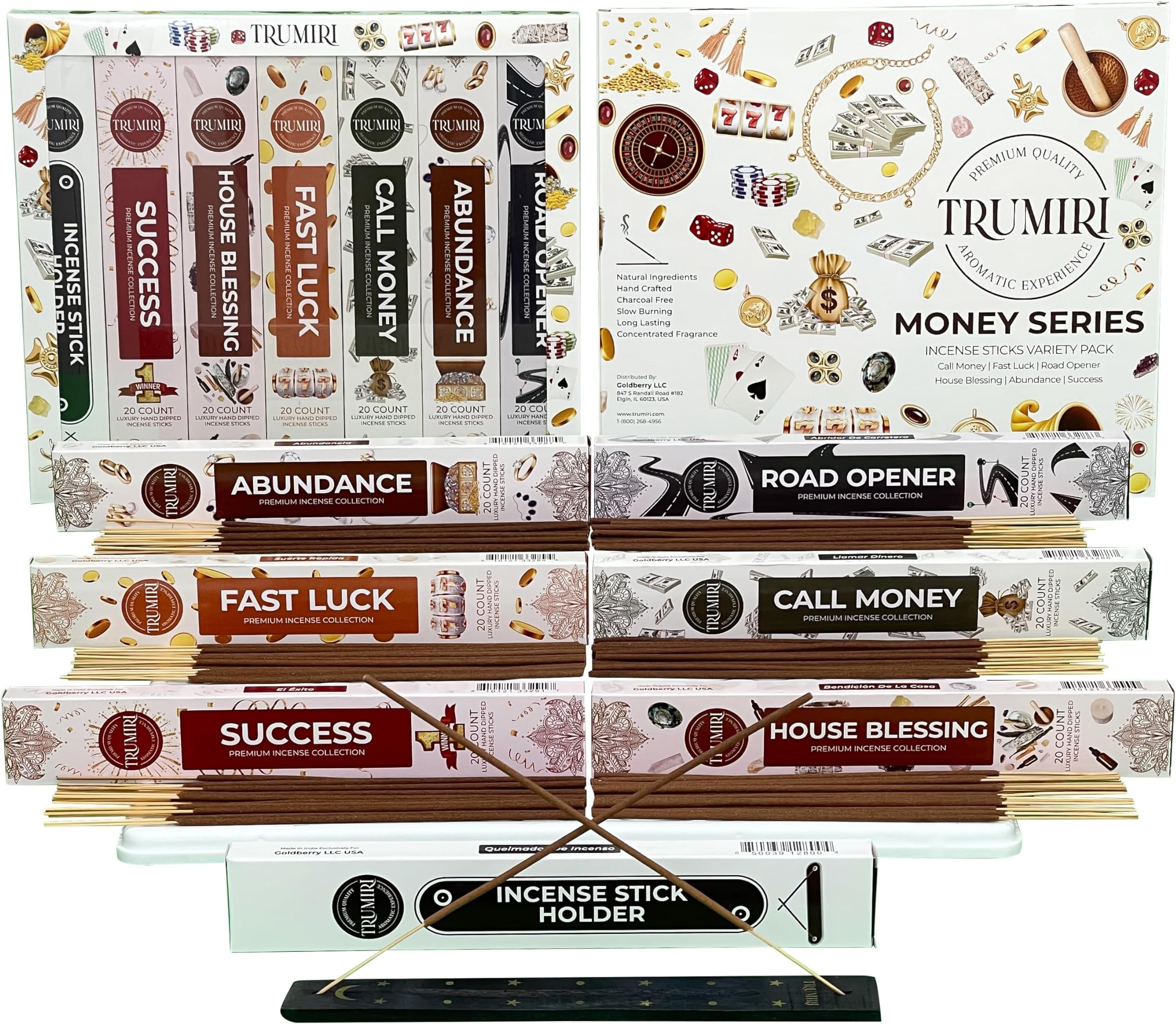 Money Incense Sticks - Total 120 Insence-Sticks (20 Inscents x 6 Insense) Inciensos Aromaticos para La Casa Incents to Attract Money Luck Success Abundance Blessing Road Opener + Incense Holder