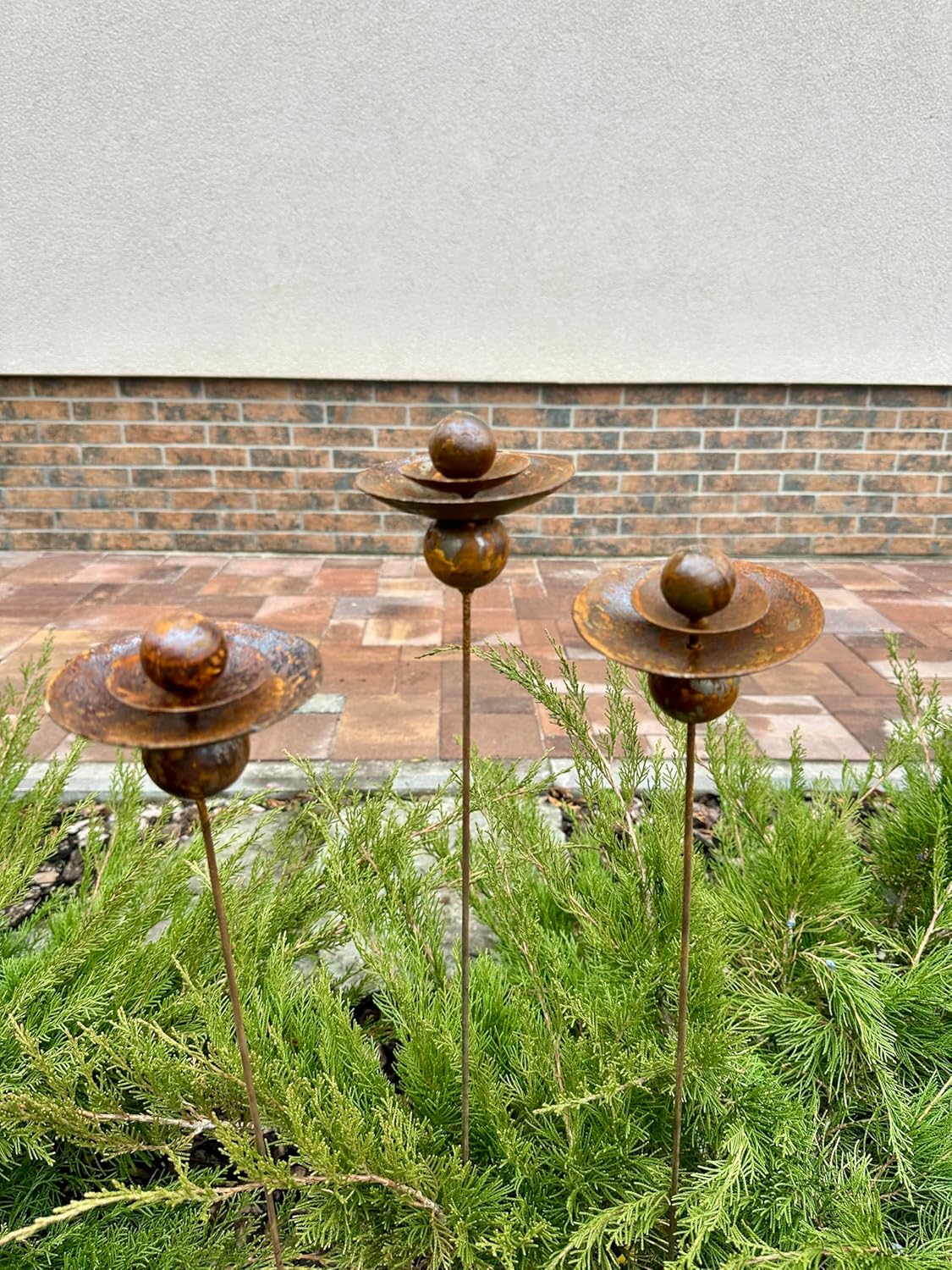 Set of 3 Rusty Metal Flowers, Garden Decorations, Handmade Outdoor Decor for Backyards, Rustic Landscaping, Garden Art, Bee Butterfly Cups