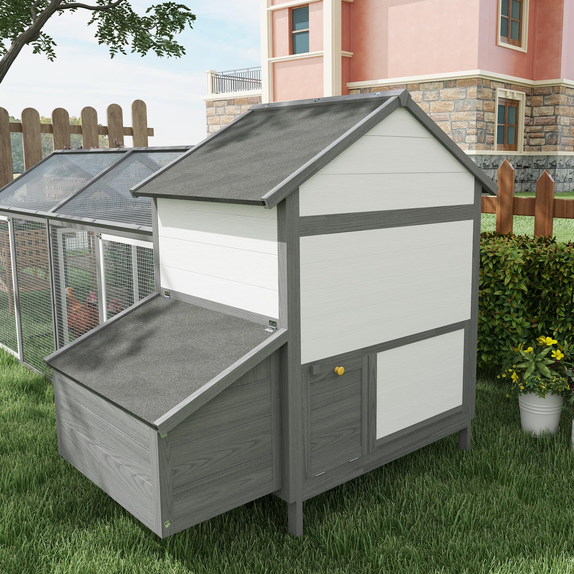 PawHut Poulailler en Bois avec pondoir 247 x 118 x 113,5 cm Gris