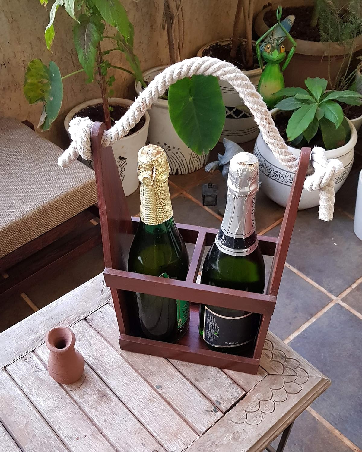 Buy Lycka Birch Wood Wall Hanging Rope Wine Rack Caddy 2 Beer Bar