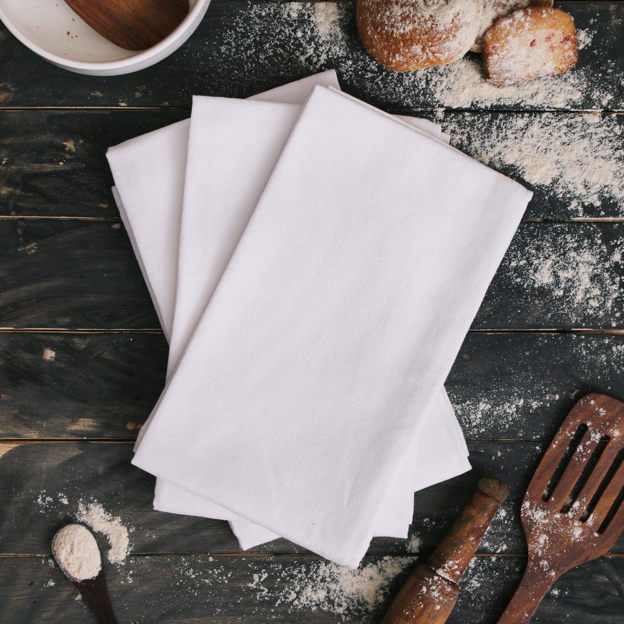 DG Collections Flour Sack - Juego de 50 paños de cocina multiusos de color blanco, 100 % algodón, altamente absorbentes, paños de cocina para bordado, color blanco