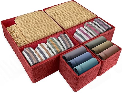 diyome Organizadores de cajones para ropa, juego de 6 cubos de almacenamiento plegables, contenedores de almacenamiento frontales abiertos para