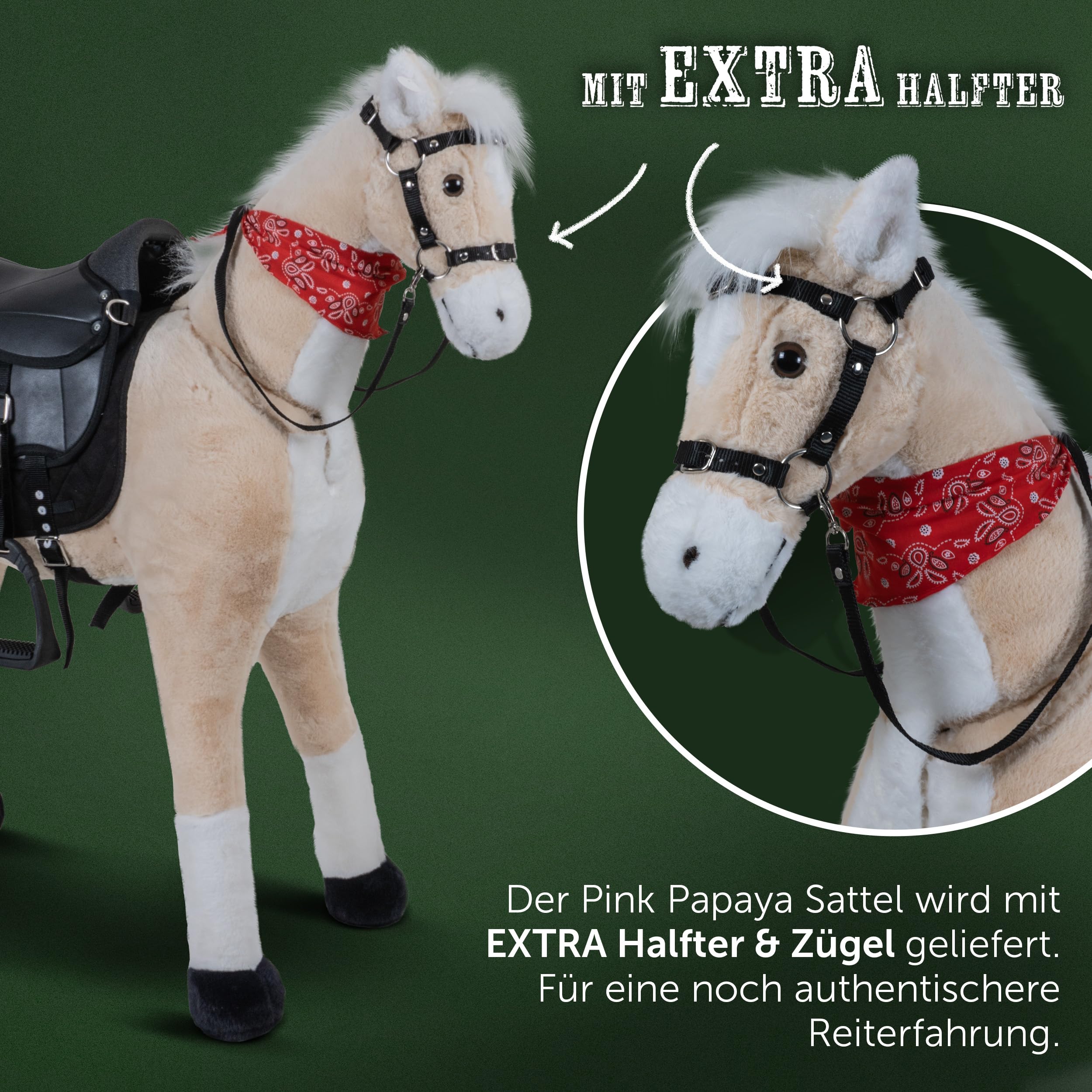 Pink Papaya Shetty Sella per bambini cavalli in legno e cavalli da gioco, sella con staffe