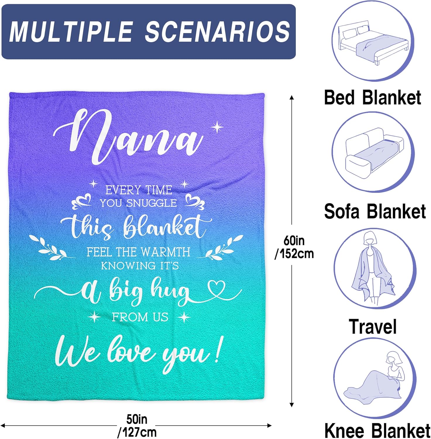 Gifts for Nana Blanket 50"x60", Nana Mothers Day Birthday Gifts Ideas, Nana Gifts from Grandkids, Nana Gifts for Mothers Day Christmas, Grandma Gifts from Daughter Son