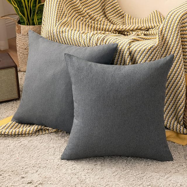 MIULEE Cushion Covers 18x18 Inches Set of 2 Decorative Throw Pillow Covers for Furniture Patio Couch Sofa Bed Linen Balcony Outside Cushions for Waterproof Garden, 45x45 cm Dark Grey