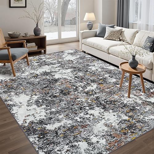 Area Rug Living Room Rugs: 5x7 Washable Rug with Anti-Slip Backing Non-Shedding Stain-Resistant Foldable Modern Abstract Carpet for Bedroom Dining Room Nursery Home Office (Gray/Multi)