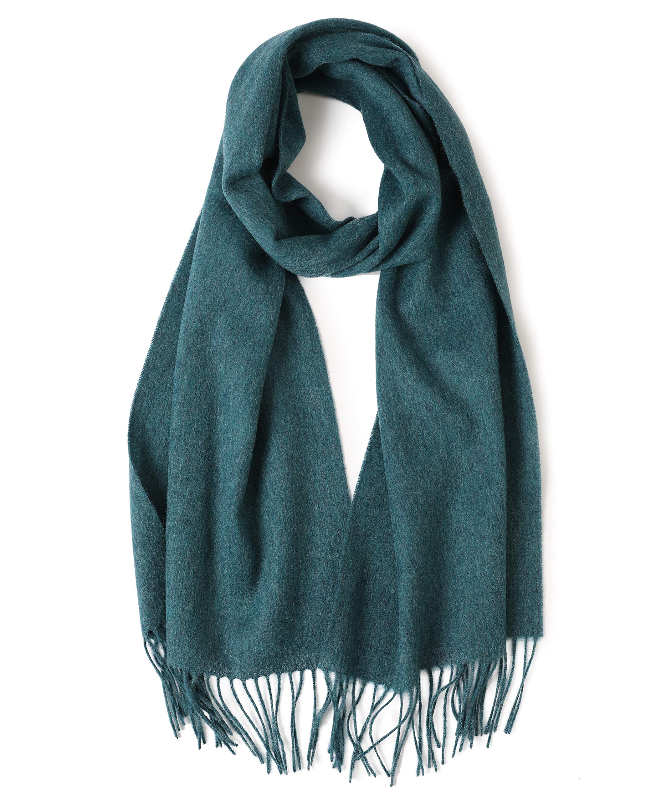 Prettystern Women's Teal Blue Green Long And Soft Wool Scarf With Fringes For Autumn Winter Men And