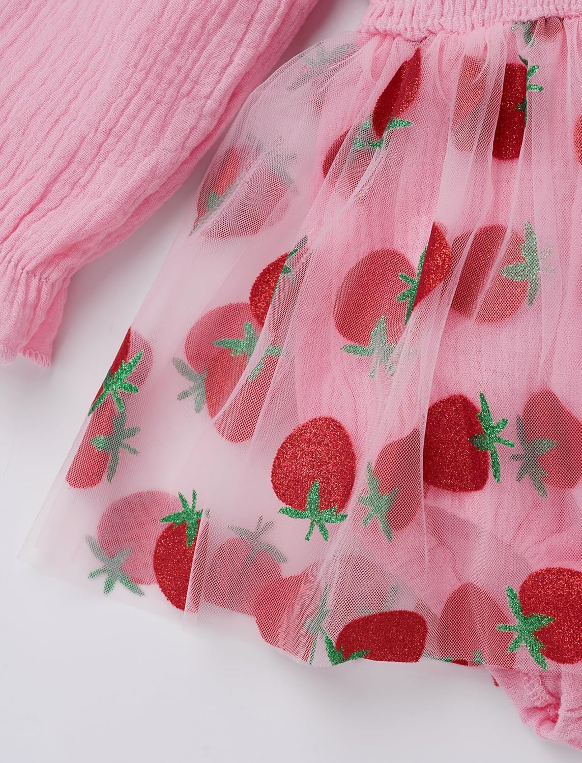 IDOPIP Baby Girls Strawberry Butterfly 1st Birthday Outfit Berry One Romper Smocked Ruffle Tutu Dress with Headband Clothes - Image 6