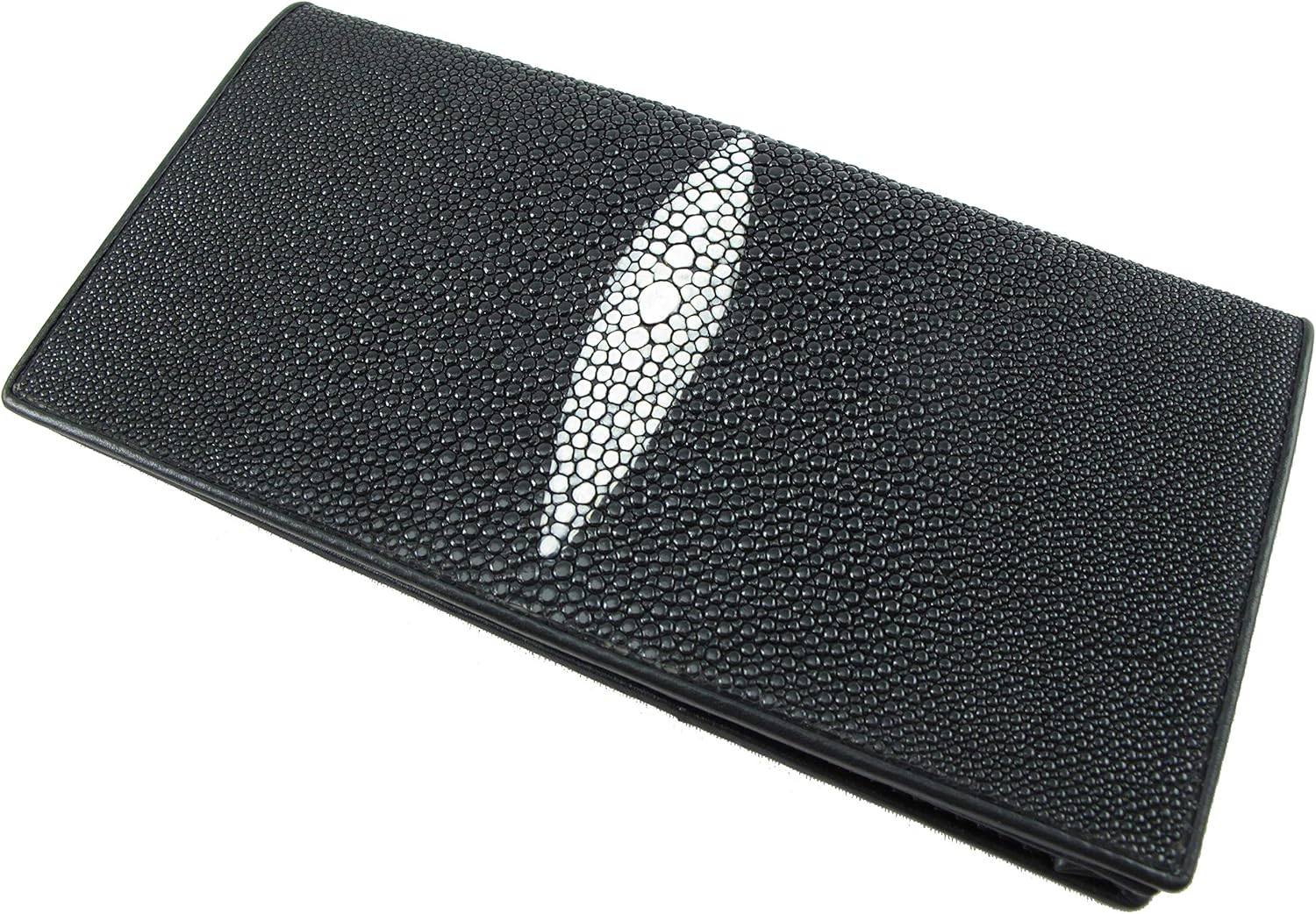 Genuine Stingray Skin Checkbook Wallet Clutch Purse (Black)