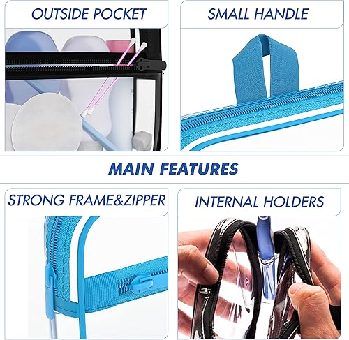 Miniatura 2 de Bolsa de aseo aprobada por la TSA 3-1-1, bolsa de cosméticos de viaje transparente con asa, bolsa de tamaño de cuarto de galón con cremallera, bolsa
