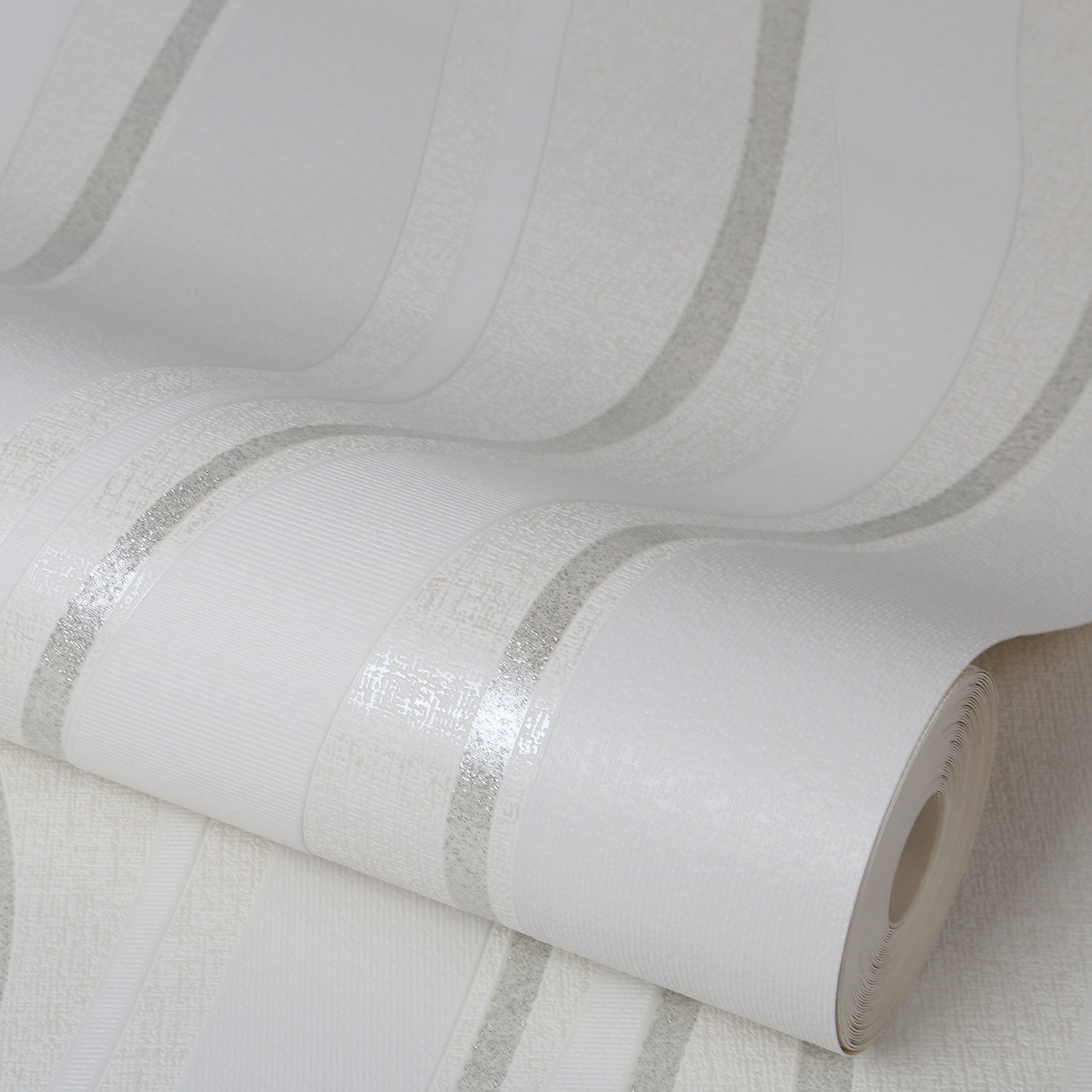 Wallpaper Rolls & Sheets Superfresco Elan White/Silver Wavy Stripe