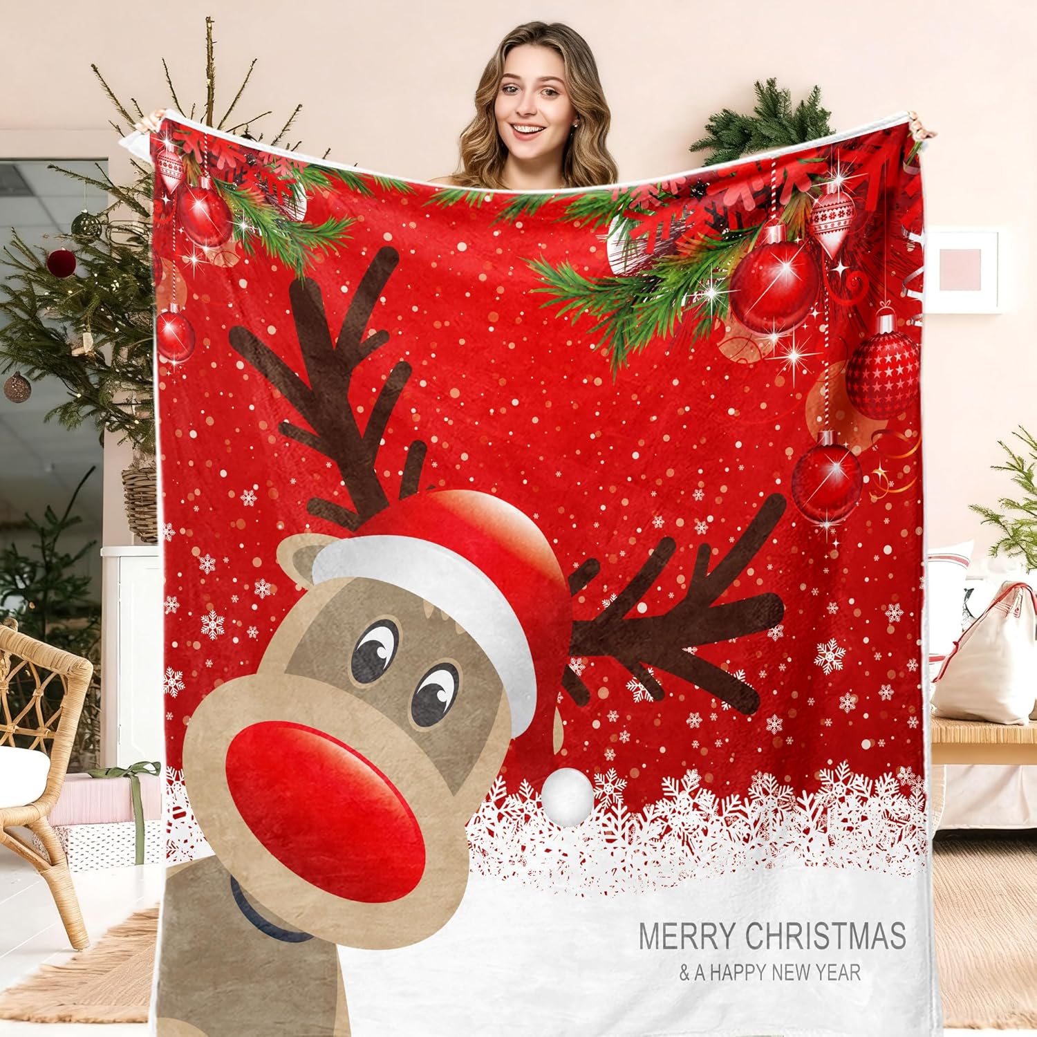 JAWO Christmas Throw Blanket, Cute Winter Gnomes Blanket for Bedroom, Winter Holiday Home Décor Fuzzy Warm and Cozy Throws for Winter Bedding Blanket (50X60), Teal