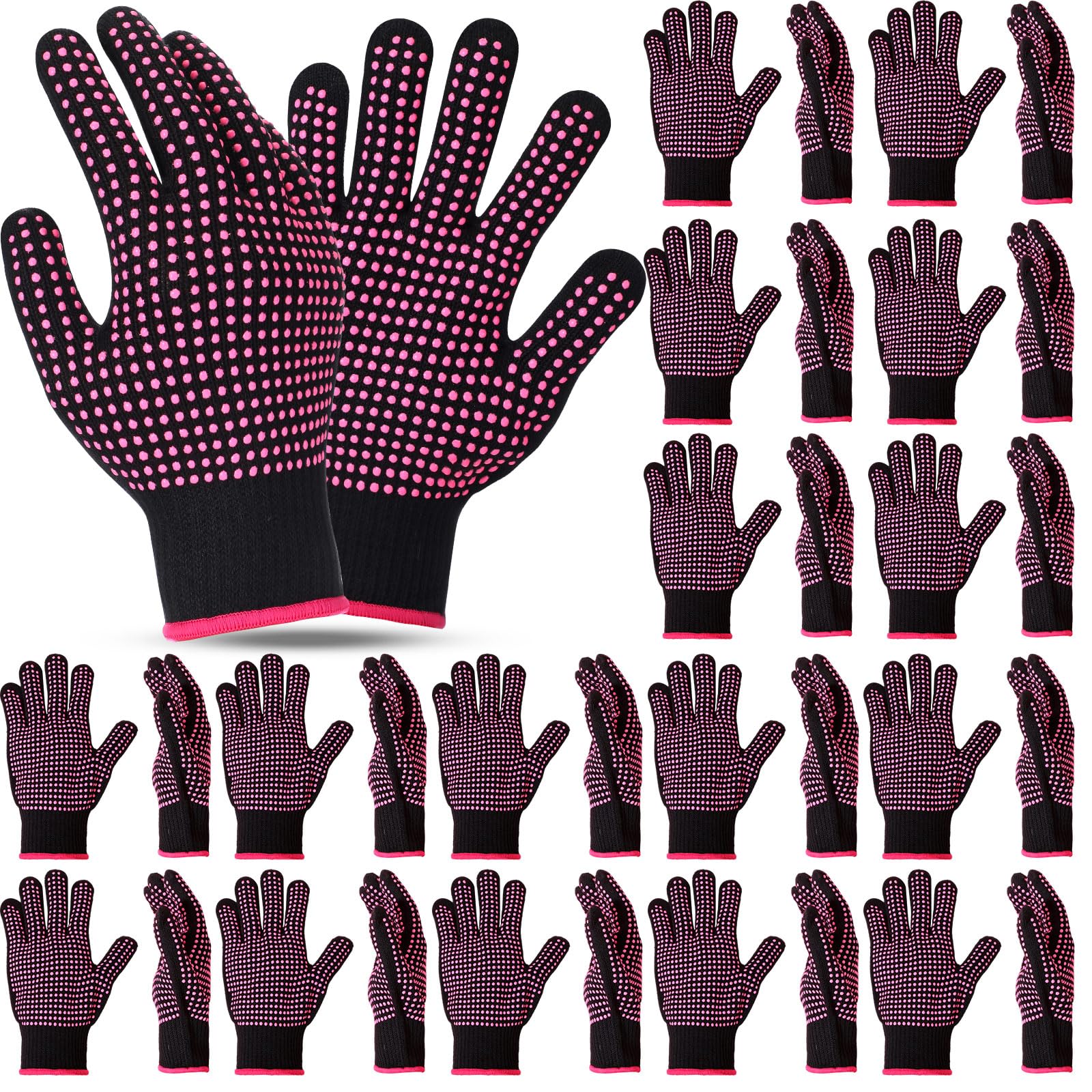 Riyiper 15 Pairs Heat Resistant Gloves for Sublimation, Gloves for Heat Press with Silicone Bumps Applies to Resistant Work, Hair Styling, Universal Fit Size (Pink)