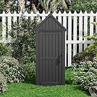 Fancyango Outdoor Resin Storage Shed - Durable All-Weather Cabinet w/ Removable Shelves, Lock Ring, Reinforced Floor for Garden Patio Lawn (Black)