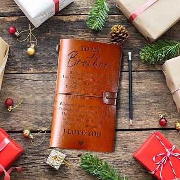 PRSTENLY Gifts for Brother Leather Journal, 140 Page Refillable Journal Notebooks Brother Gifts, Birthday Fathers Day Graduation Back to School Christmas Gift for Brothers from Sister