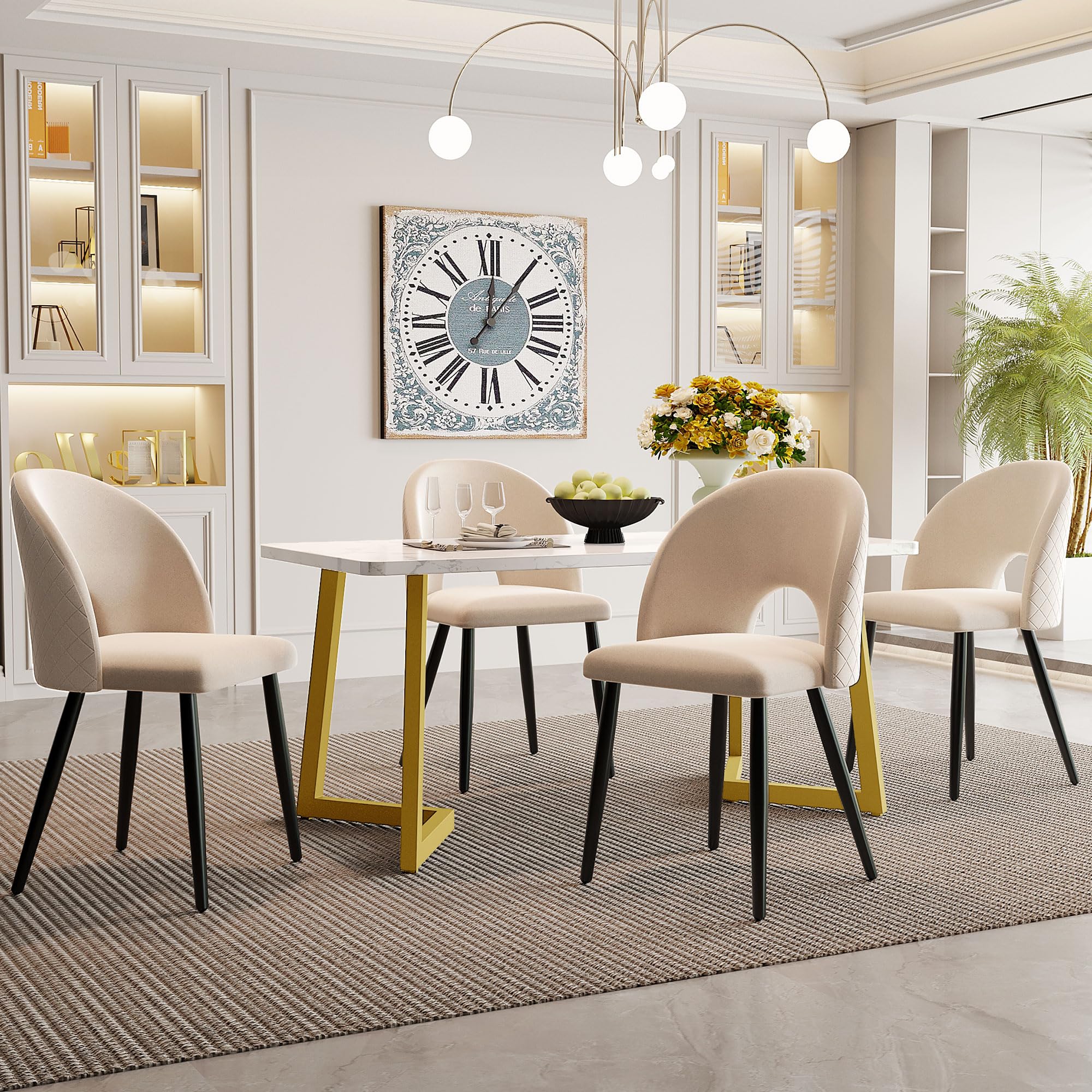 Mesa de comedor de 5 piezas para espacios pequeños con sillas de terciopelo