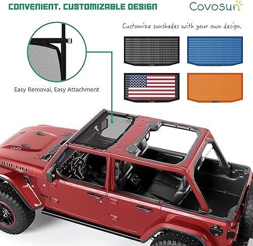 Miniatura 4 de Parasol para Jeep Wrangler JL & JLU (2018-2023) de 2 puertas y 4 puertas frontales, conveniente parasol de malla con correas fuertes para Jeep JL