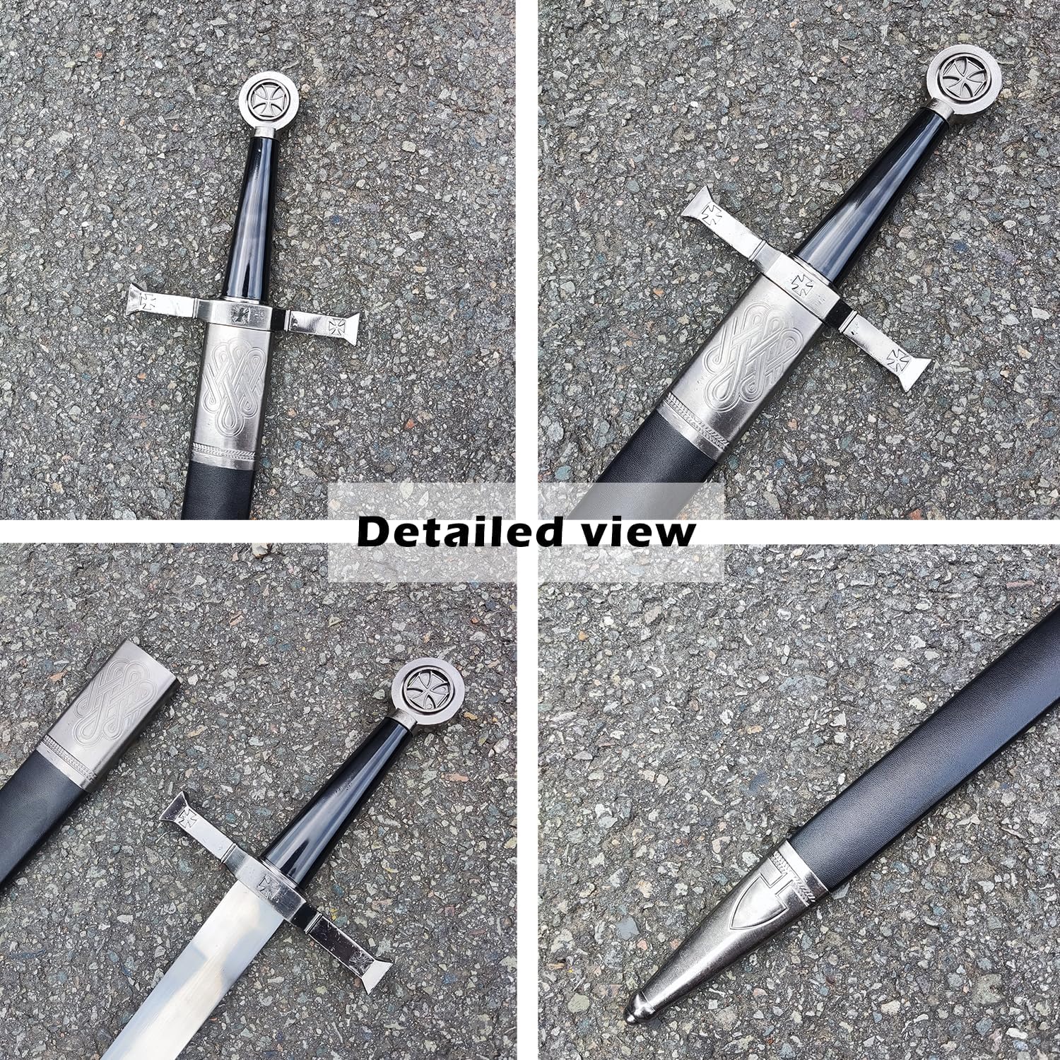 Stainless Steel Medieval Cross Crusader Knight Templar Sword for Collection, Cosplay, Display-33.9 Inch