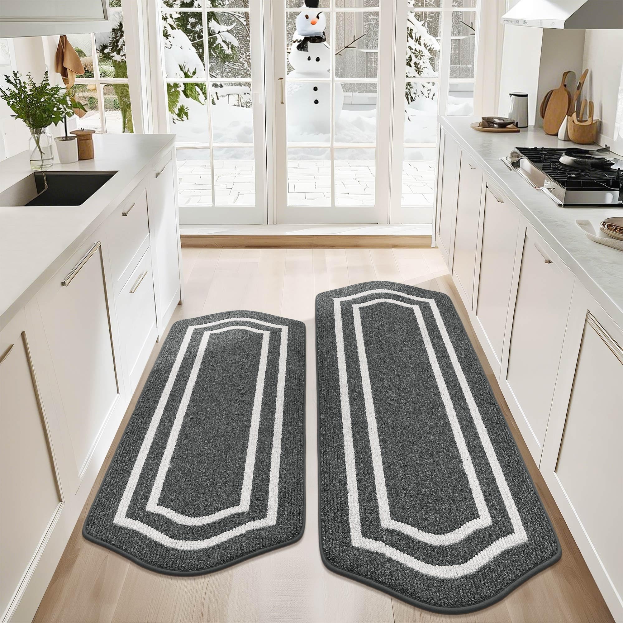 COSY HOMEER Long Kitchen Floor Mats for in Front of Sink Super Absorbent Kitchen Rugs and Mats 24"x48"+24"x59"Non-Skid Kitchen Mat Standing Mat