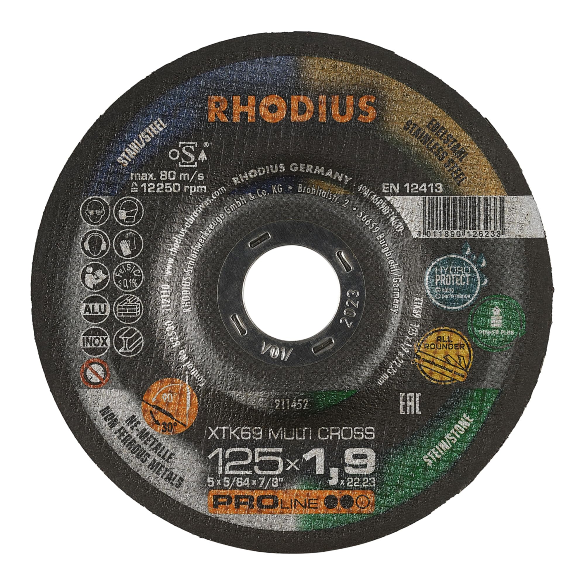 RHODIUS PROline XT69 MULTI CROSS Disco de corte extrafino 115 x 1,9 x 22,23 mm