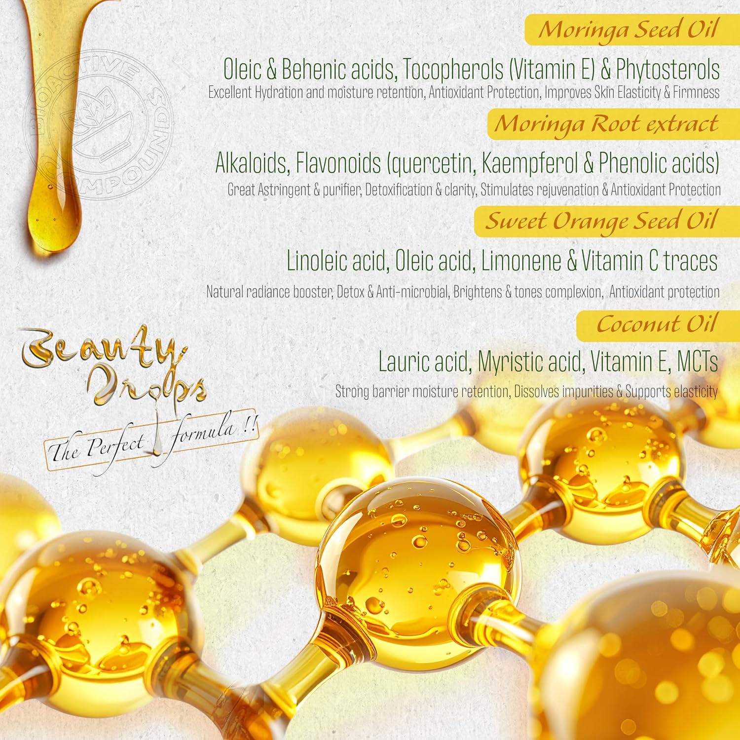 JAYAM Beauty Drops Luxurious Moringa & Sweet Orange Seed Facial Elixir | Brightening, Anti-Aging & Deeply Nourishing Blend with Rare Moringa Root | Improves Skin Tones, Fine Lines & Wrinkles