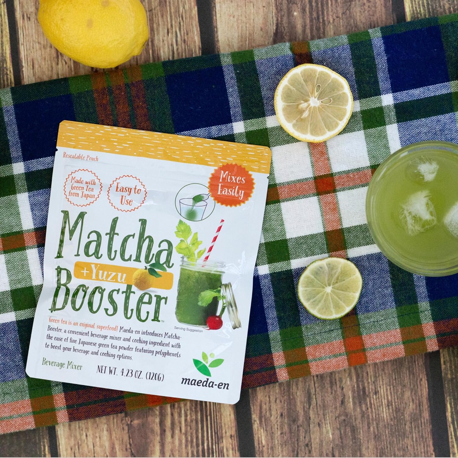 MAEDA-EN Matcha Booster Yuzu Green Tea Powder 240g 3 Pack Japanese Origin Resealable Pouch for Latte Smoothies and Baking 27144 3pk