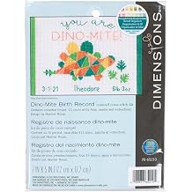 Dimensions 70-65210 Dino-Mite Baby Birth Record Counted Cross Stitch Kit, 14 White Aida, 7 x 5"