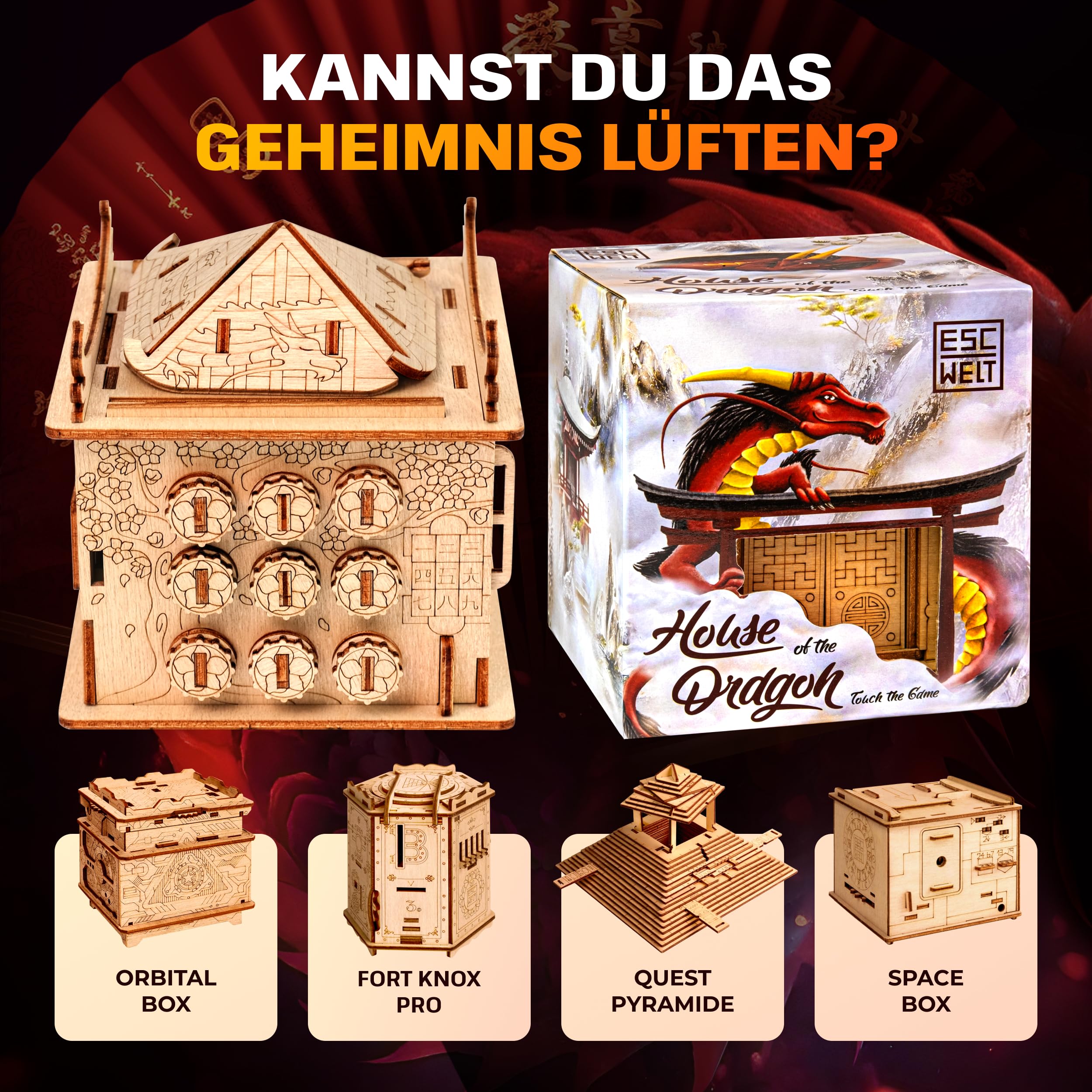 ESC Welt House of Dragon - Escape Room Spiel - Geschenke für Männer und Frauen - 3D Puzzle Box Spiele aus Holz für Erwachsene und Kinder - Holzpuzzle Erwachsene - Knobelspiel für Familie