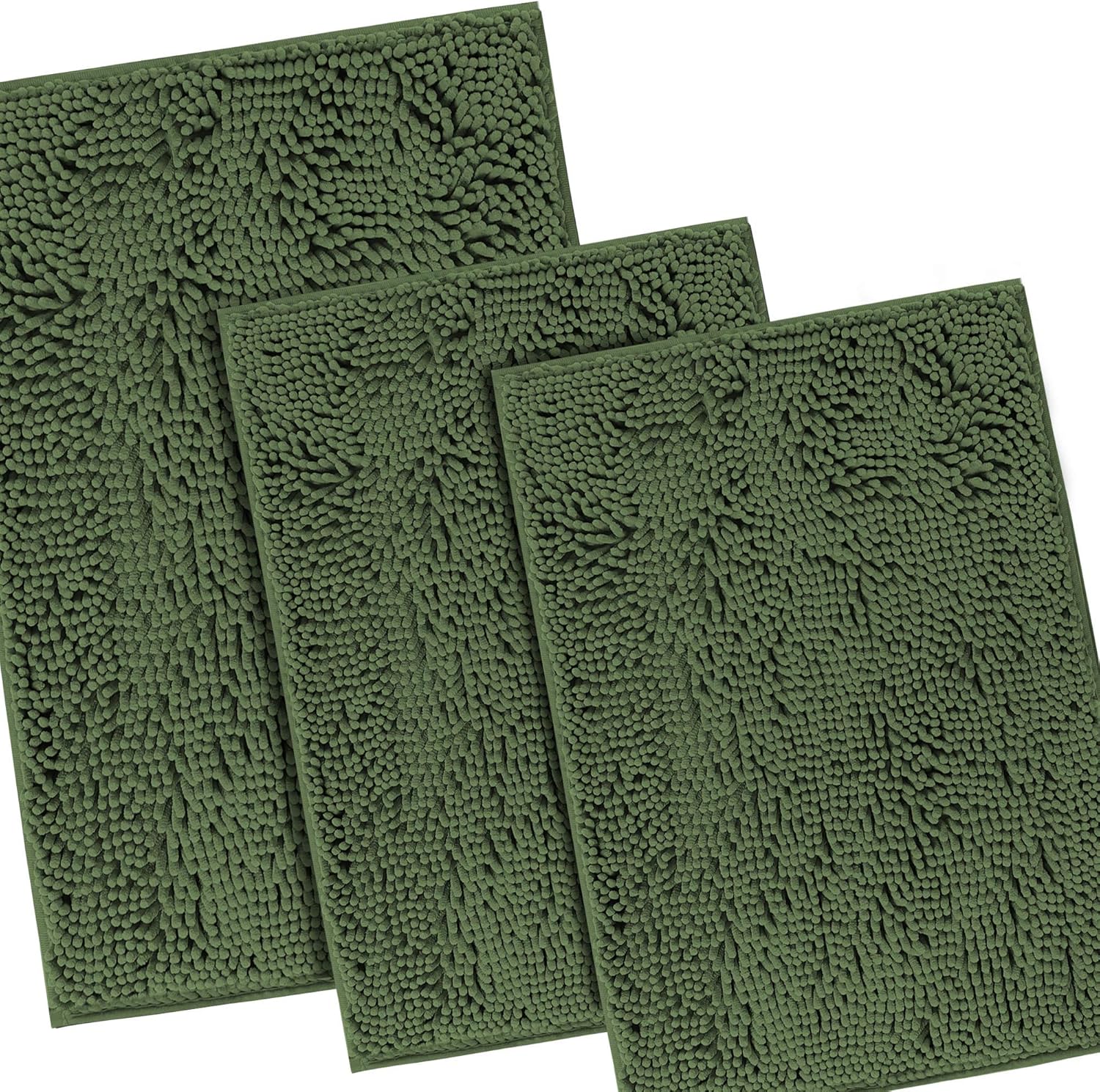 H.VERSAILTEX Luxury Chenille Loden Bathroom Rug Mat 17” x 24” Bundle 2 Pieces Bathroom Rug Mat 32" x 20" & 17" x 24" Loden