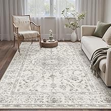 PureCozy Washable Grey Living Room Rug, 140 x 200 cm, Vintage Rug for Living Room, Short Pile, Non-Slip, Soft, Retro Boho Carpet for Kitchen, Bedroom, Office, Dining Room, Bedroom